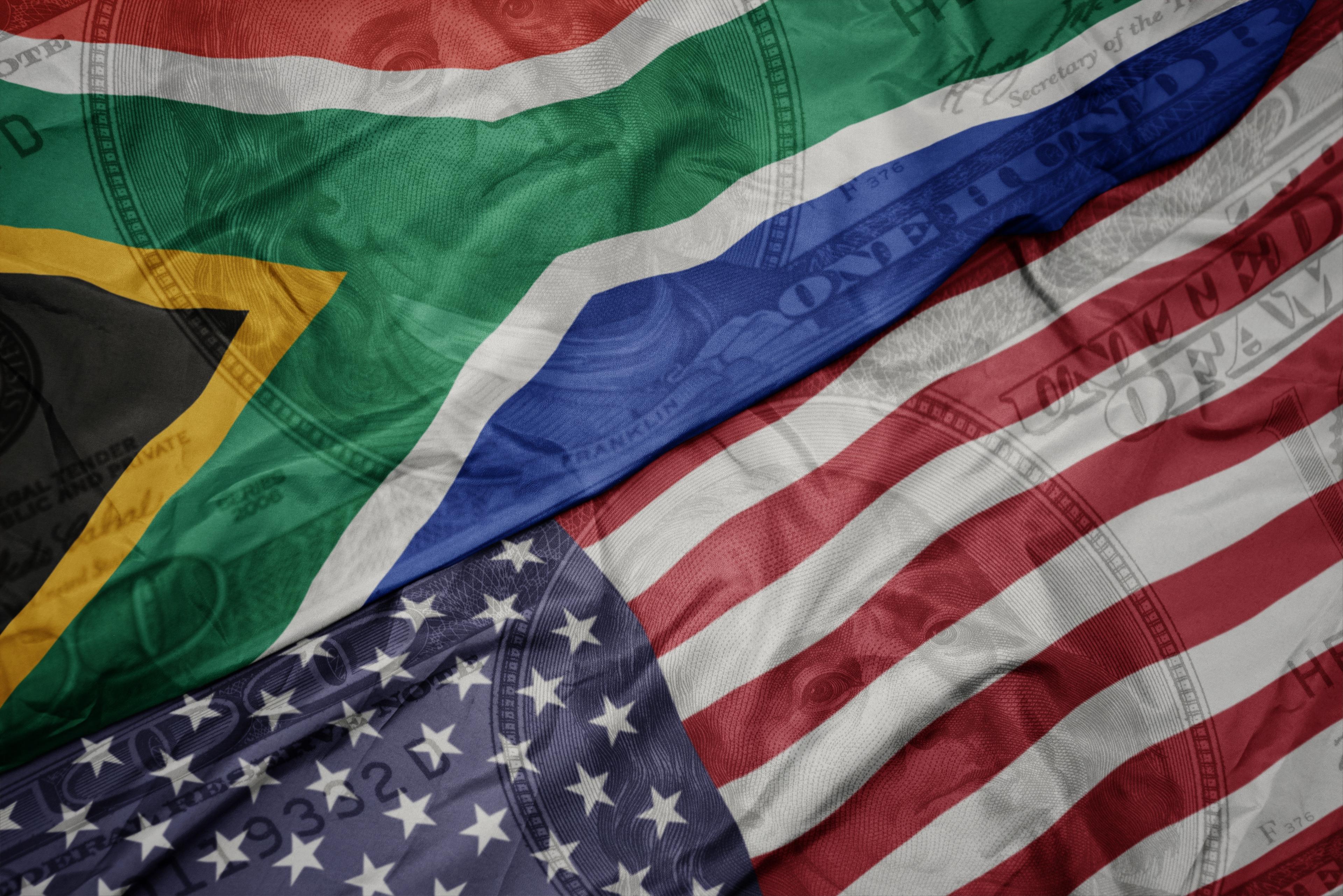 Flag of united states of america and national flag of south africa