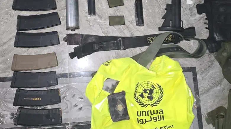 The arms and the UNRWA vest found by the IDF