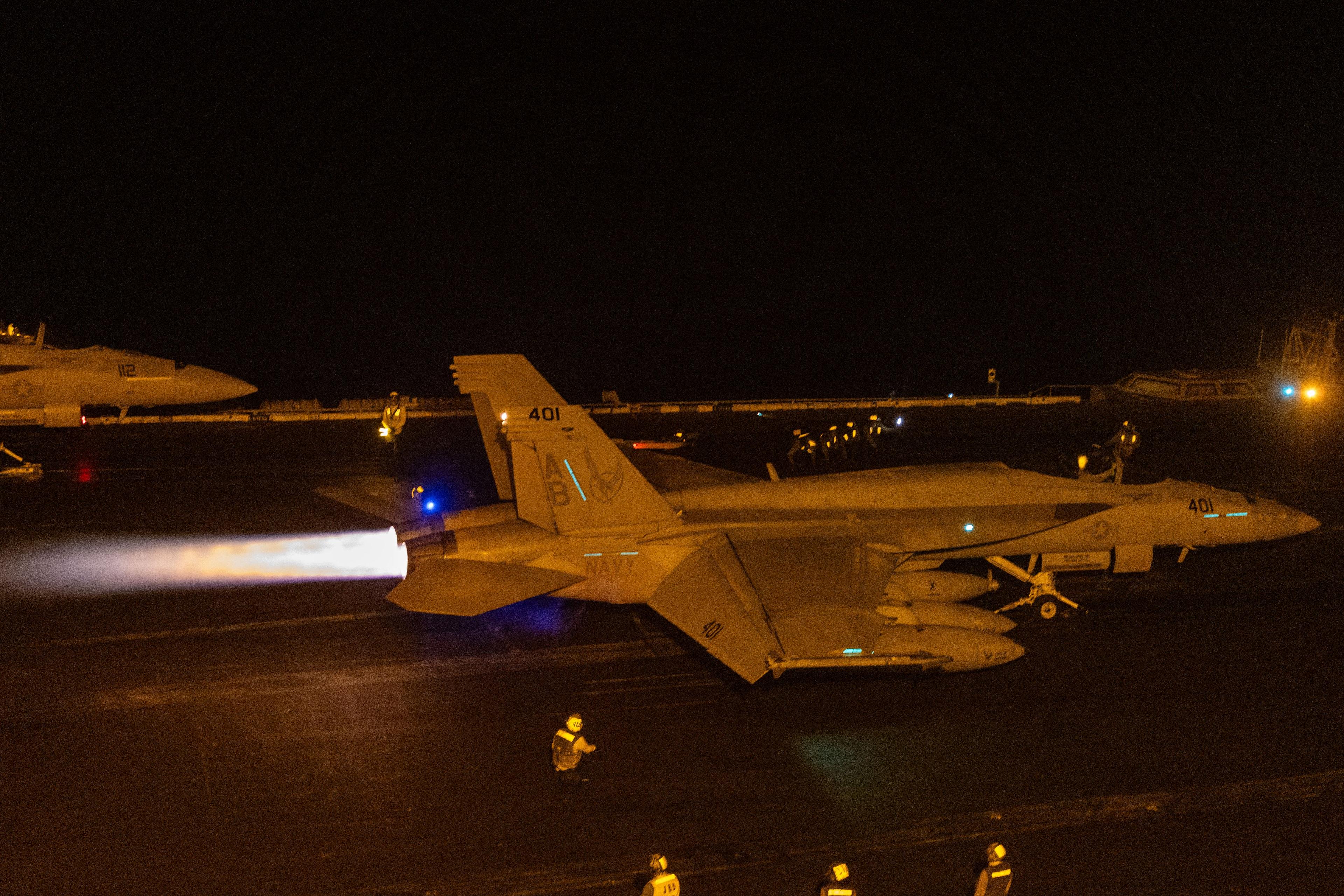 US aircraft taking off to strike Yemen.
