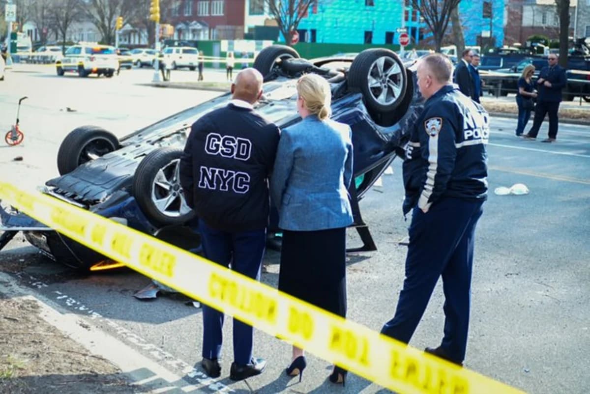Eric Adams at the scene of the crash