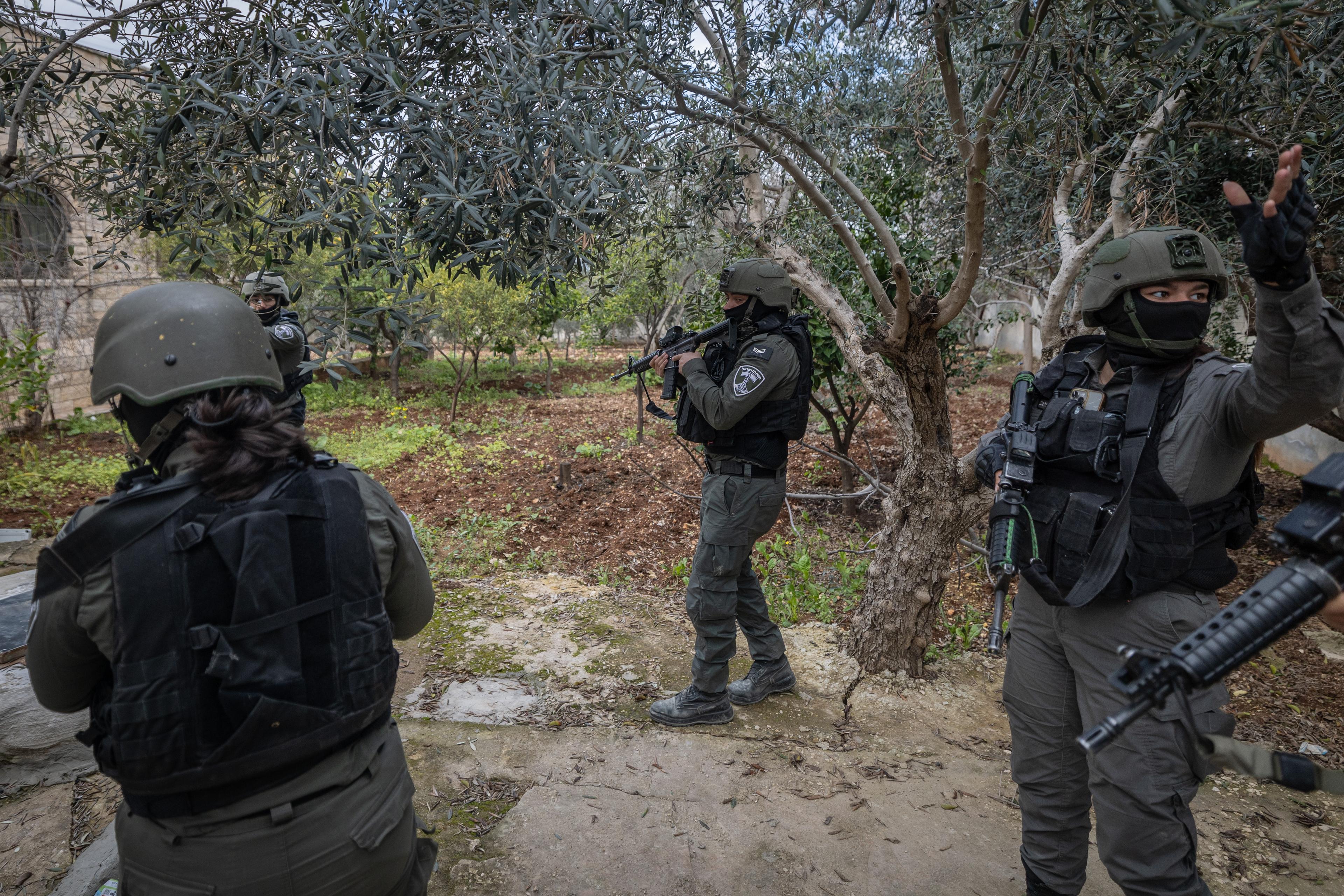 Israeli border police officers seen during an operation, February 23, 2025.