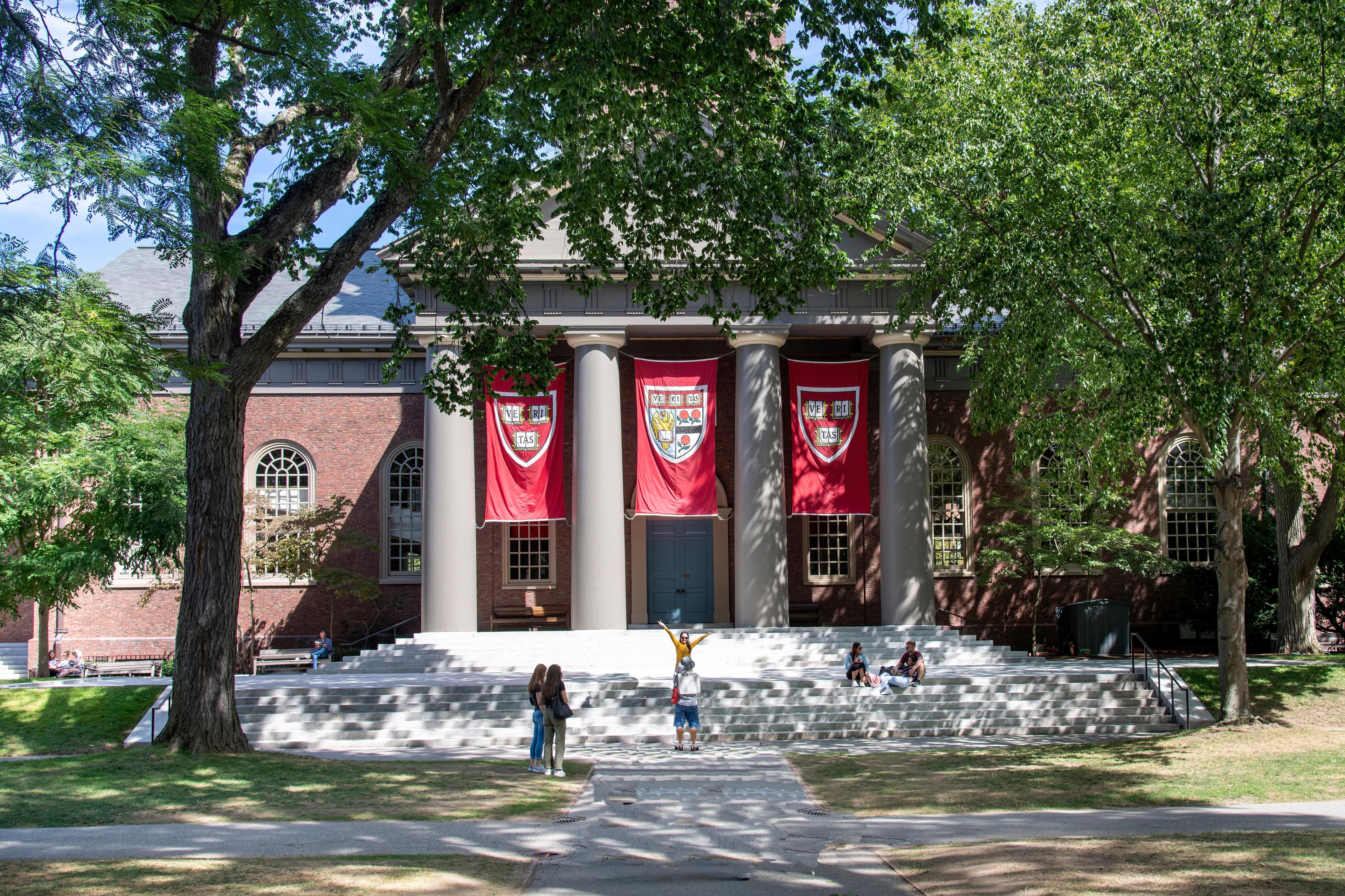 View over Harvard Yard of Harvard University towards Memorial Church 