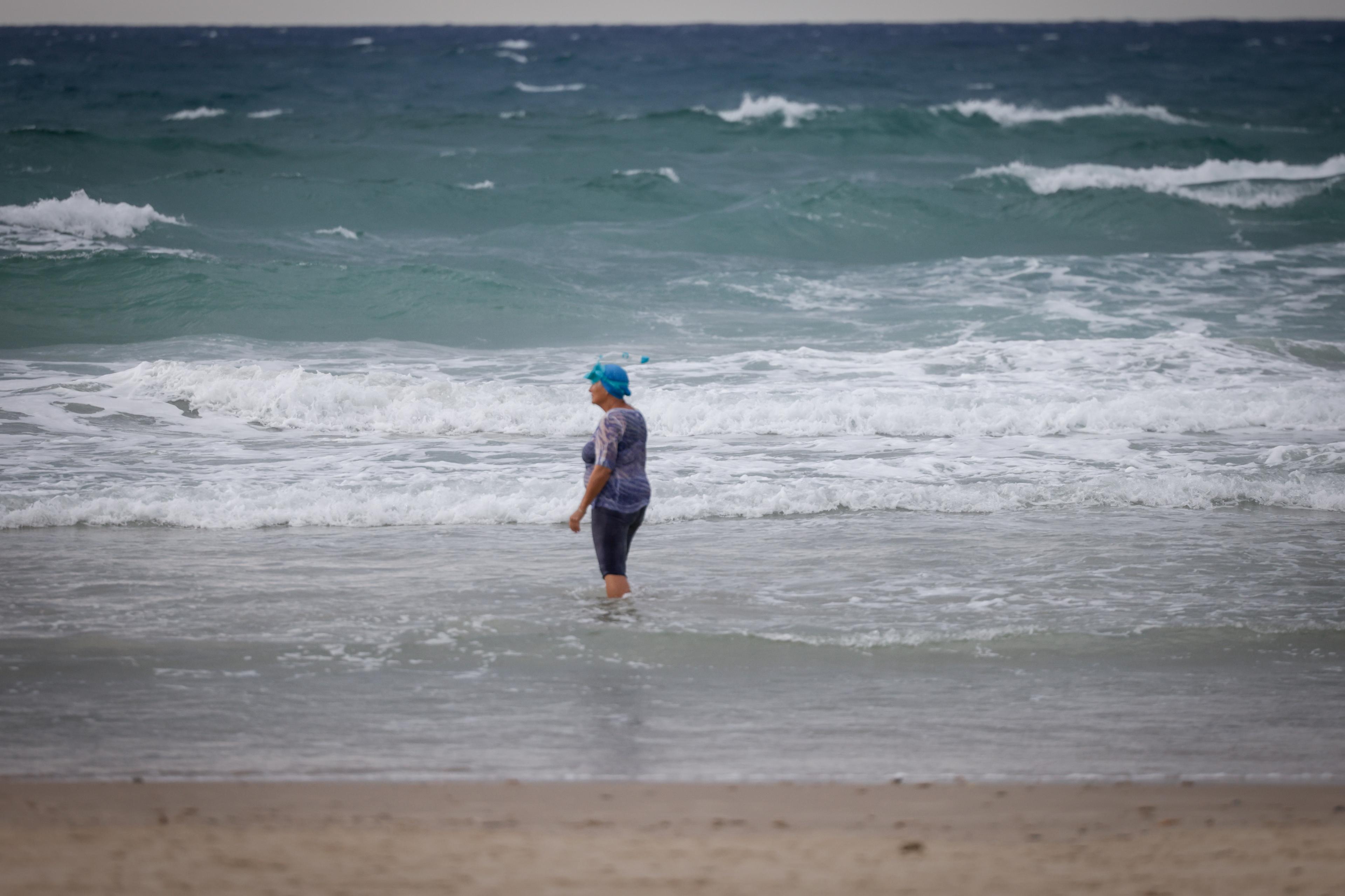 View of the beach in Hadera, on a windy day. November 11, 2024. 