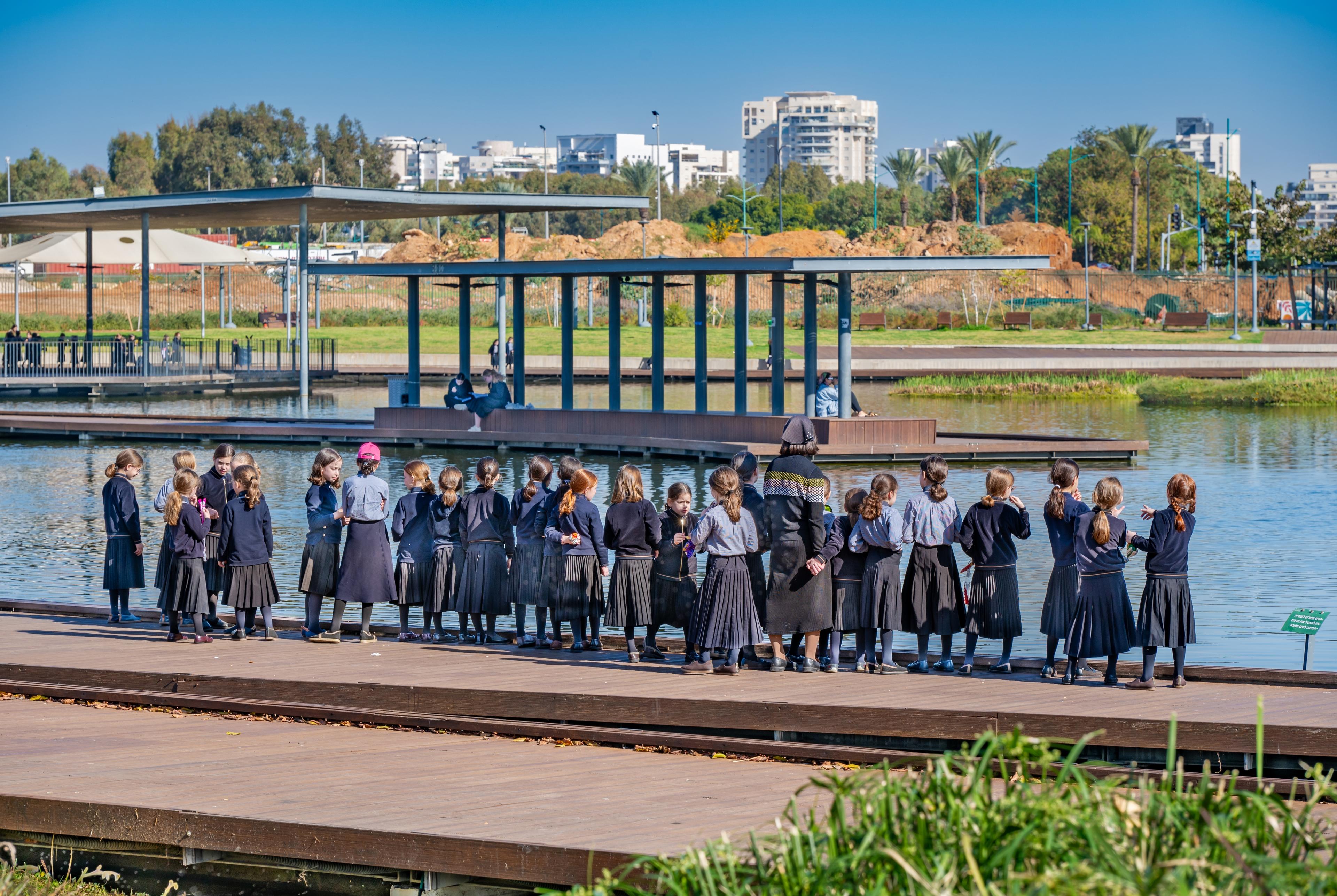  Ultra orthodox Jewish school girls at Petah Tikva park, Israel