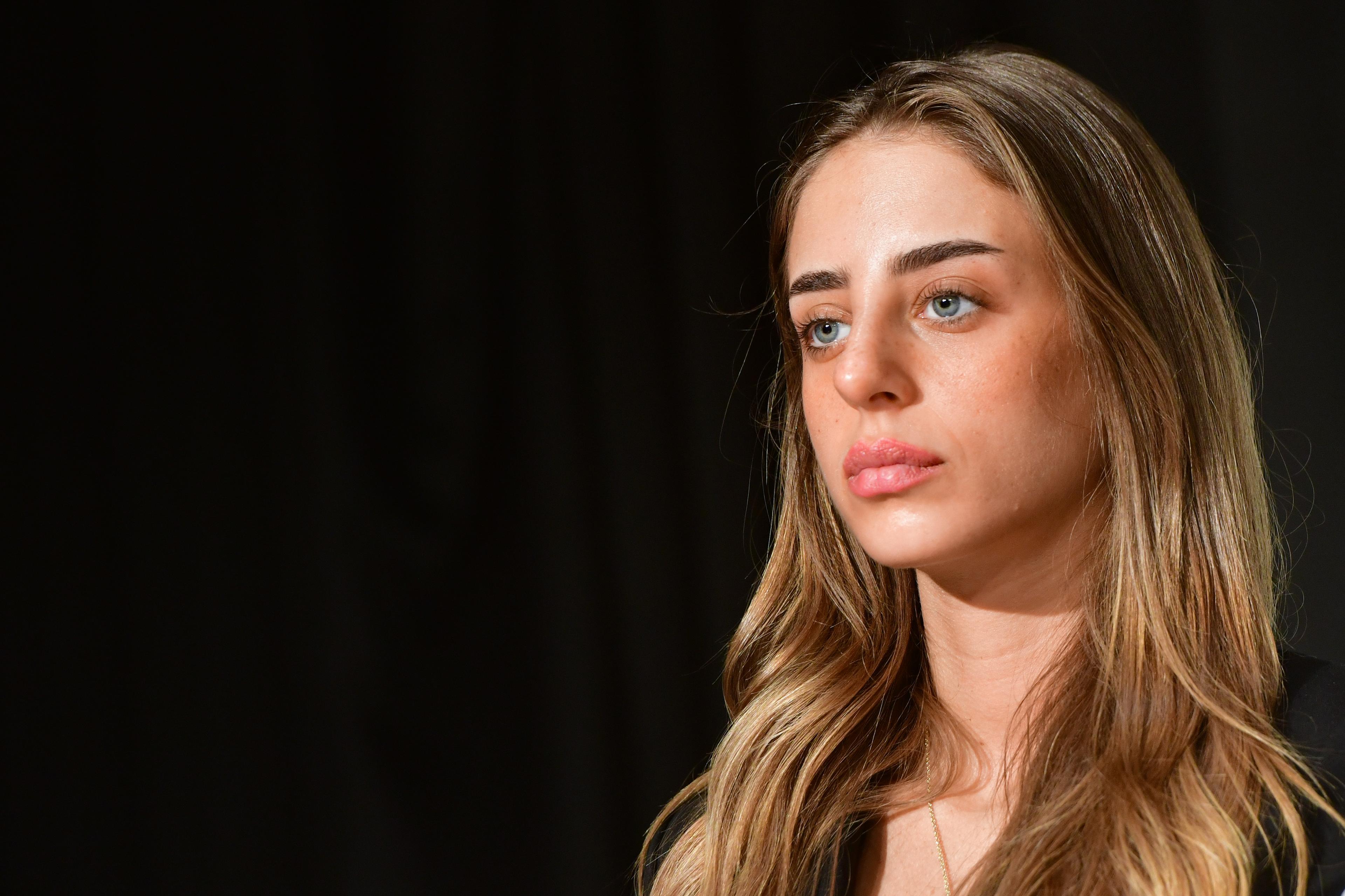 Former hostage Mia Schem attends a press conference ahead of the 2nd concert in memory of the victims murdered at the Nova festival by Hamas terrorists on October 7, in Tel Aviv, March 11, 2025. 