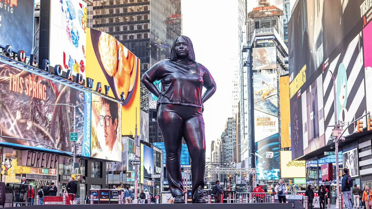 Grounded in the Stars statue in Times Square