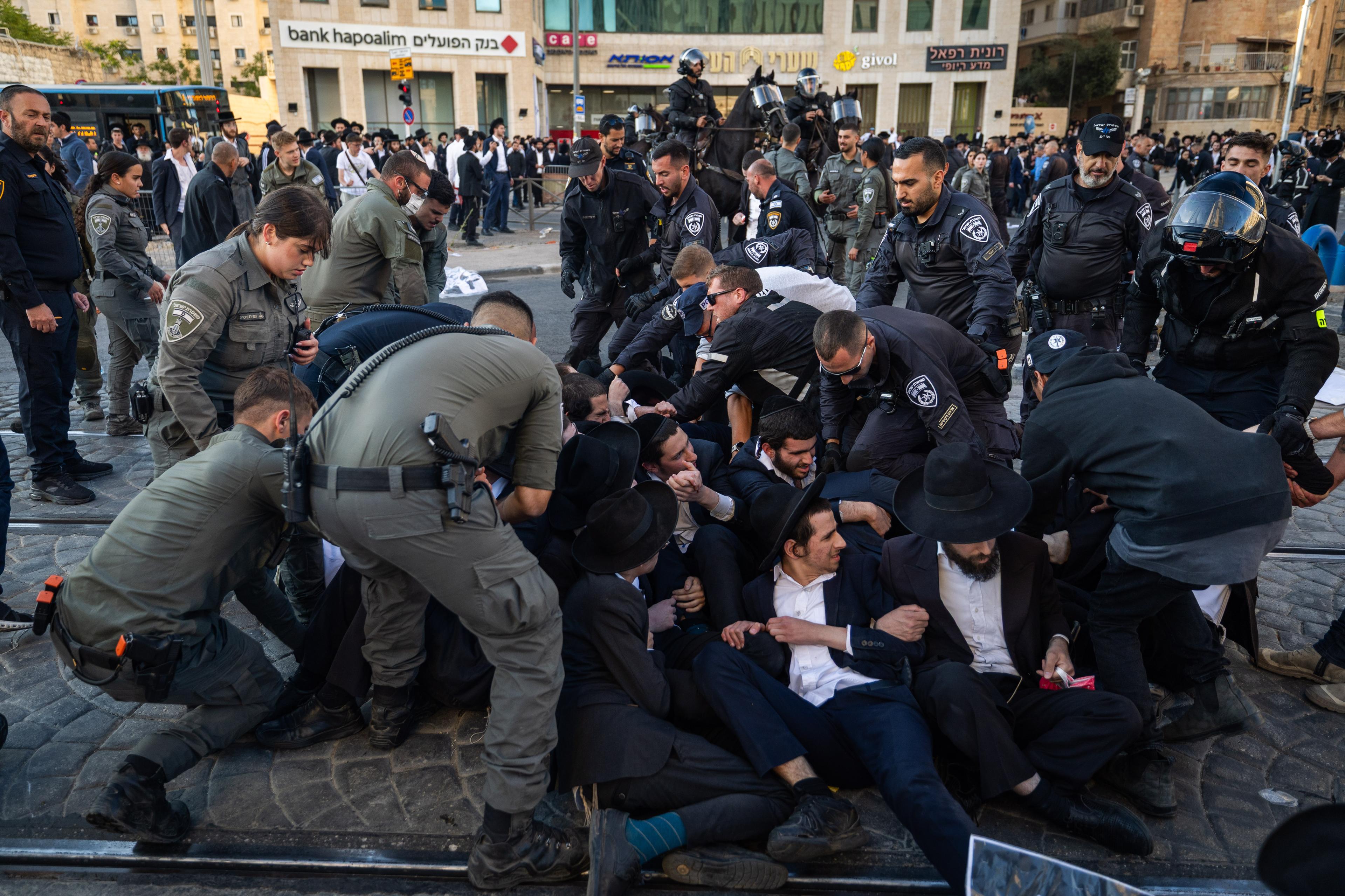Haredi protest against the draft.
