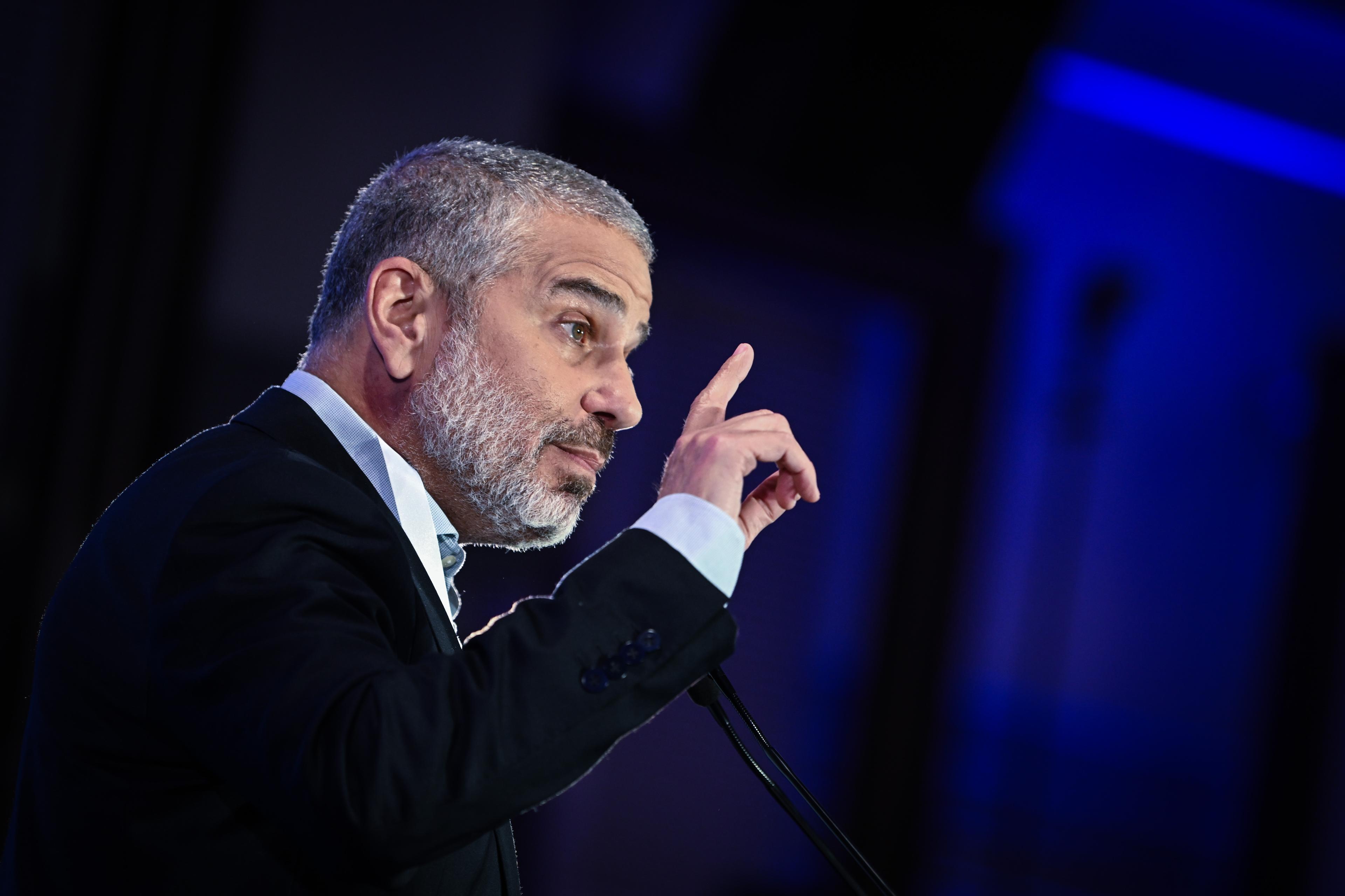 Israeli journalist Yinon Magal speaks during the Jabotinsky conference in Jerusalem, December 23, 2024.   
