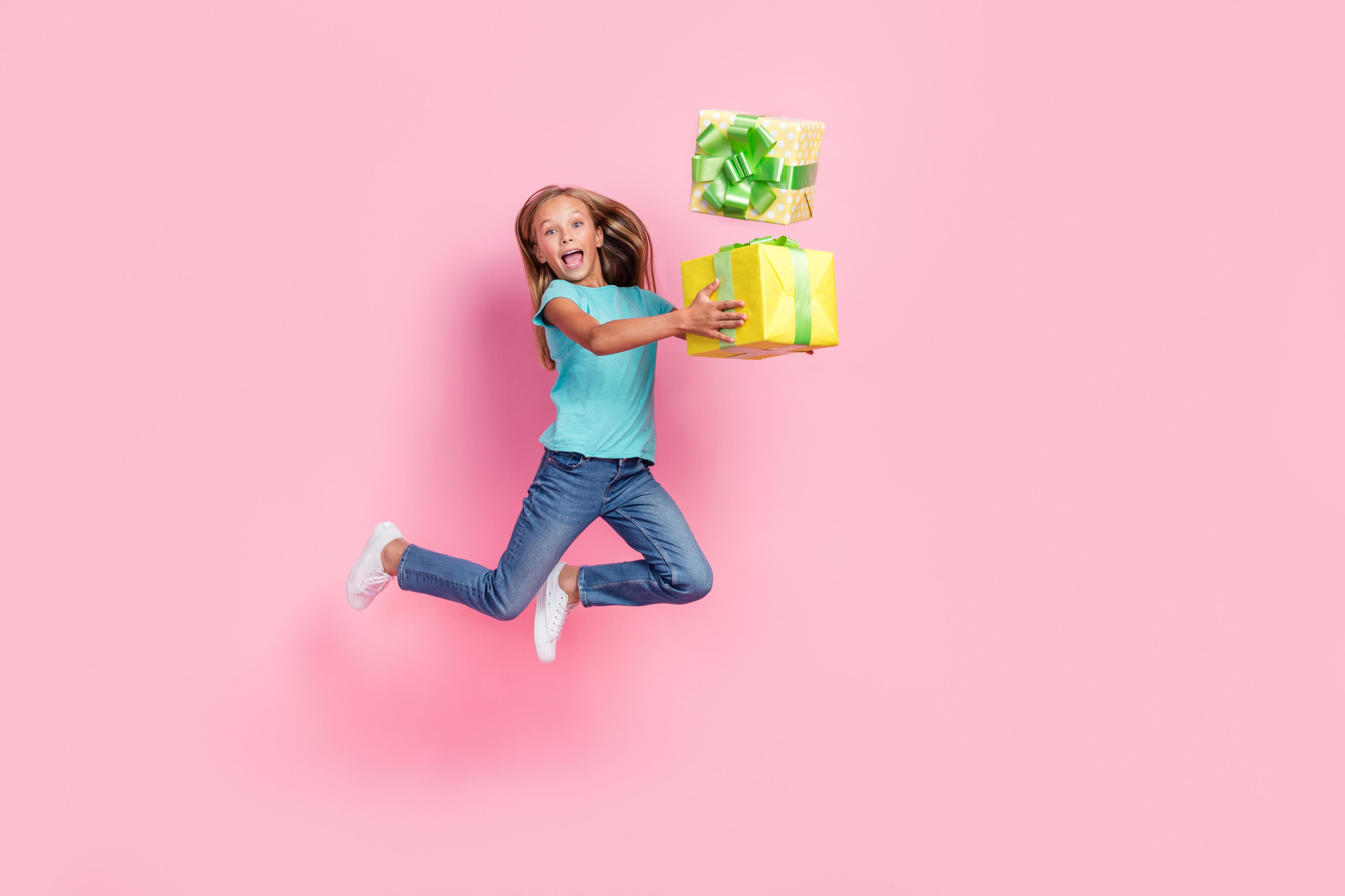 Excited child with gifts