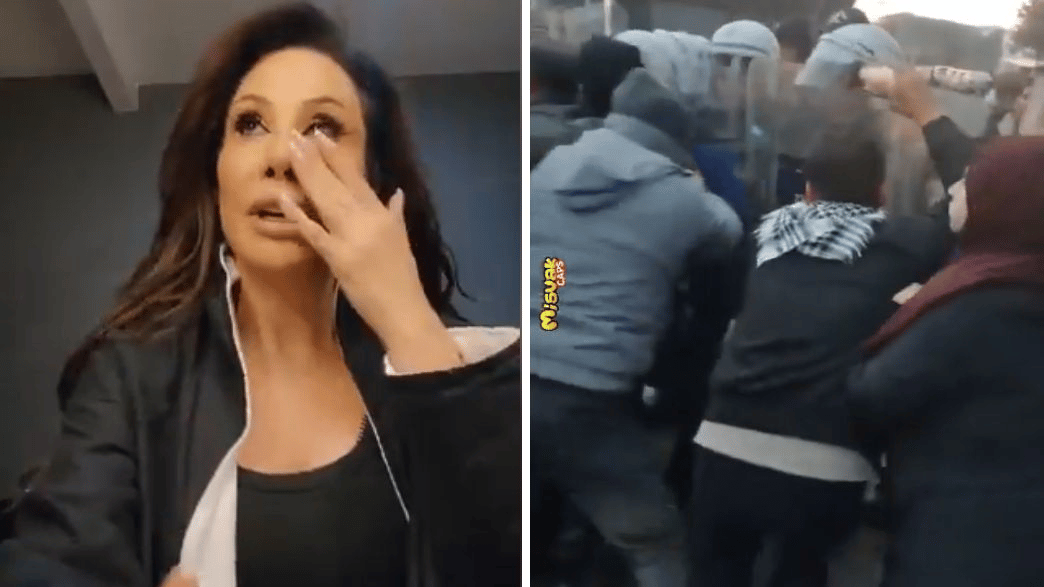 Linet crying; Pro-Palestinian Turkish on the right Linet crying; Pro-Palestinian Turkish on the right