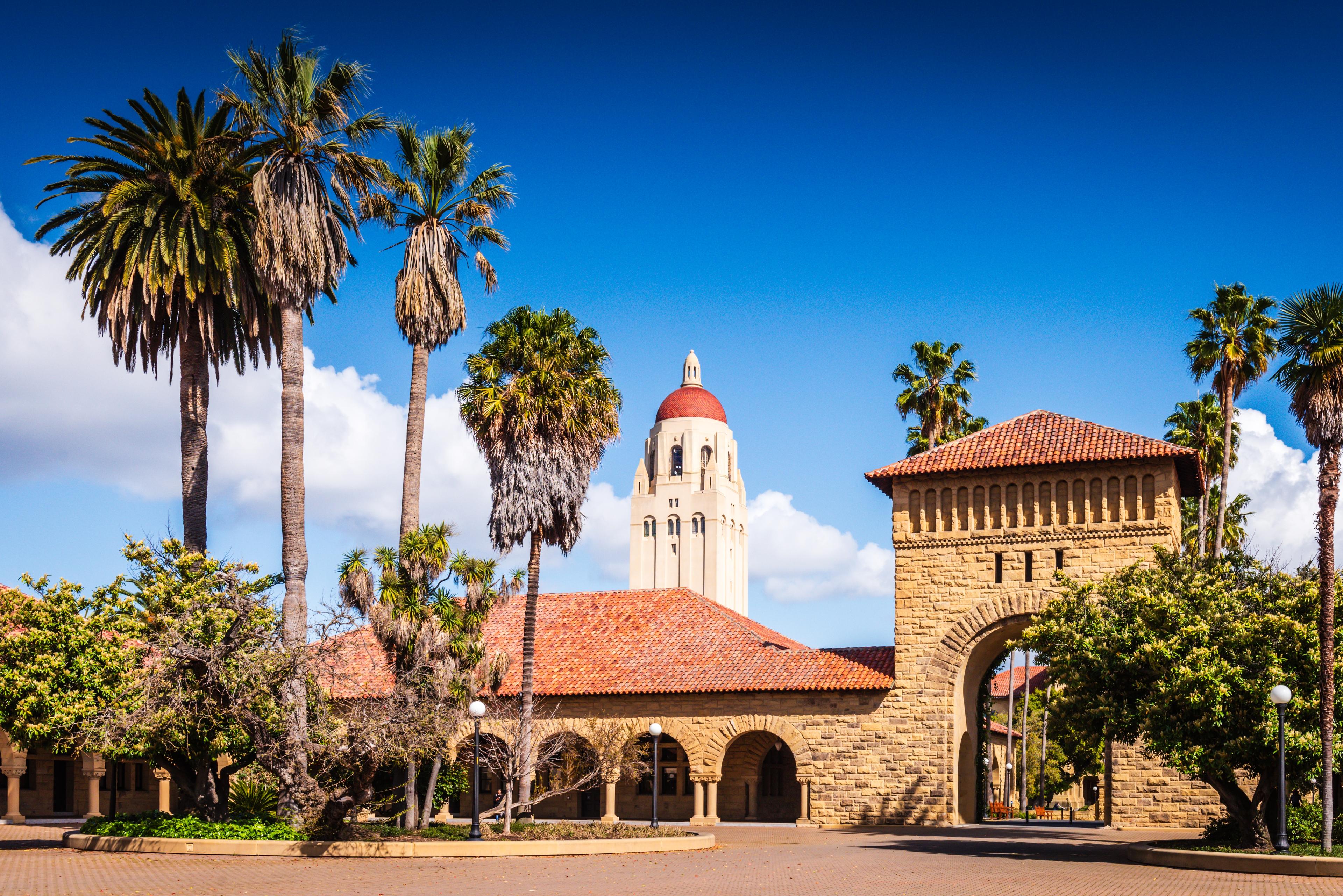 Stanford University campus with Hoover Tower in the background Stanford University campus with Hoover Tower in the background