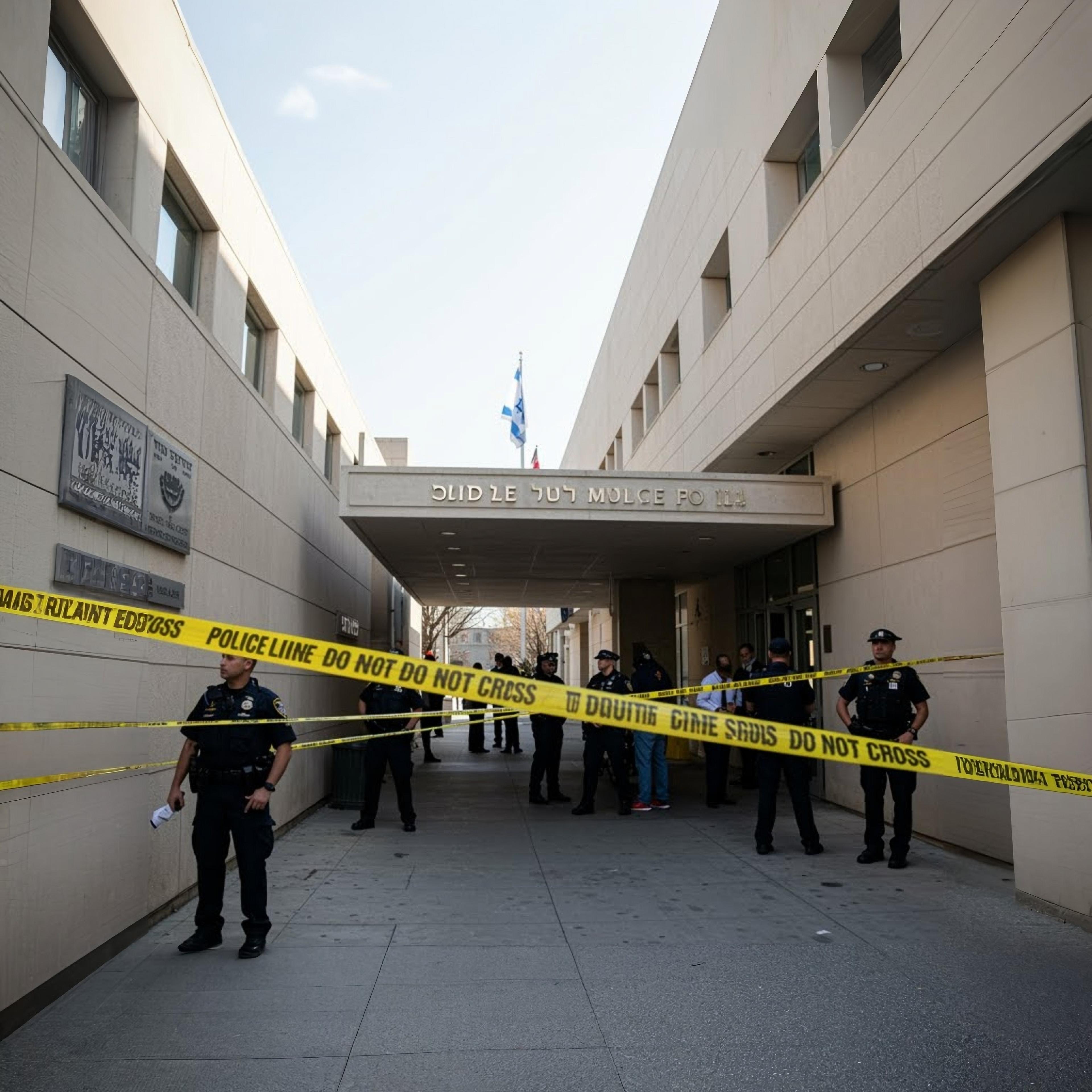 crime scene tape in front of the Israeli embassy in Washington DC 