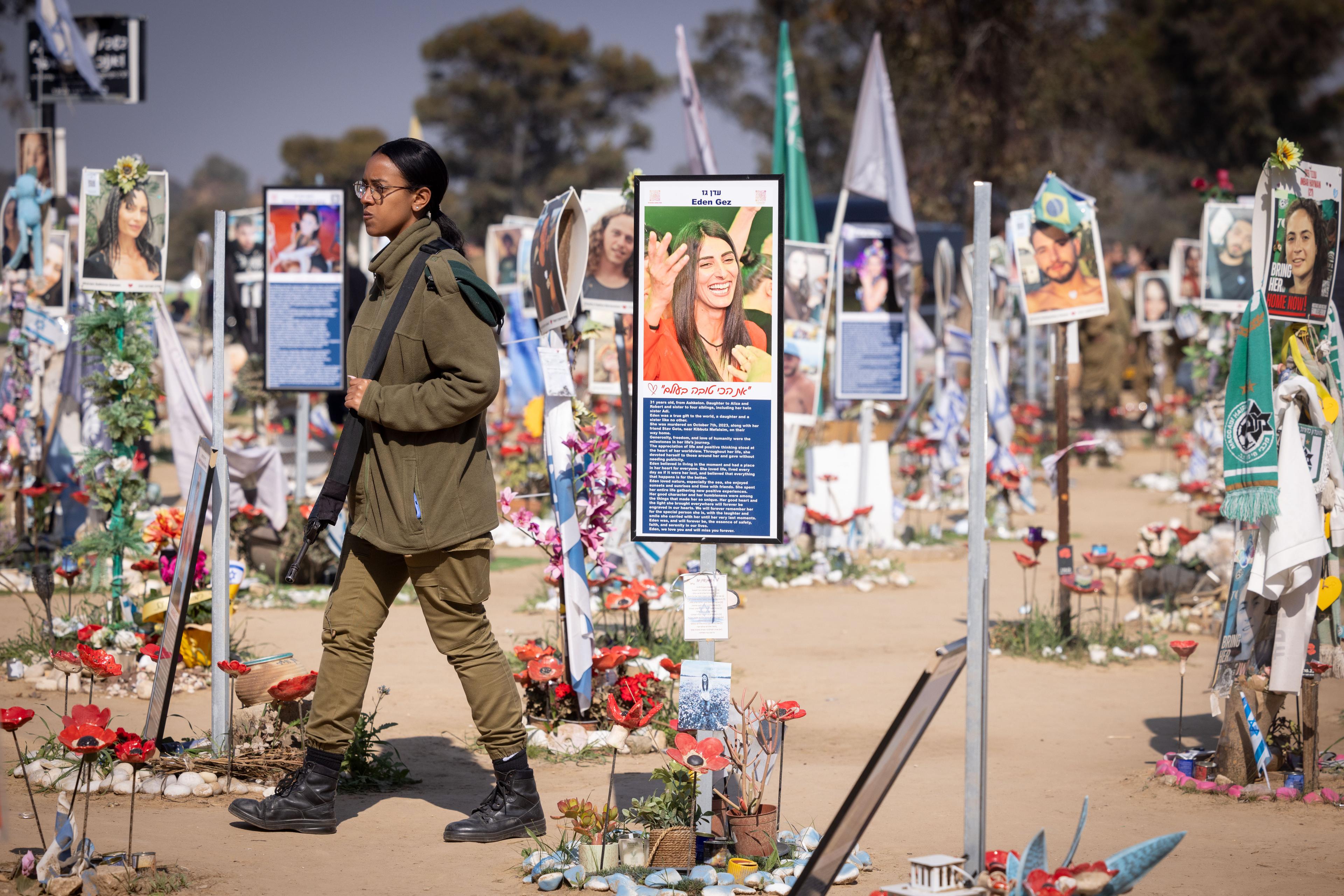 Israeli visit the site of the Nova music festival massacre in southern Israel. January 29, 2025. 