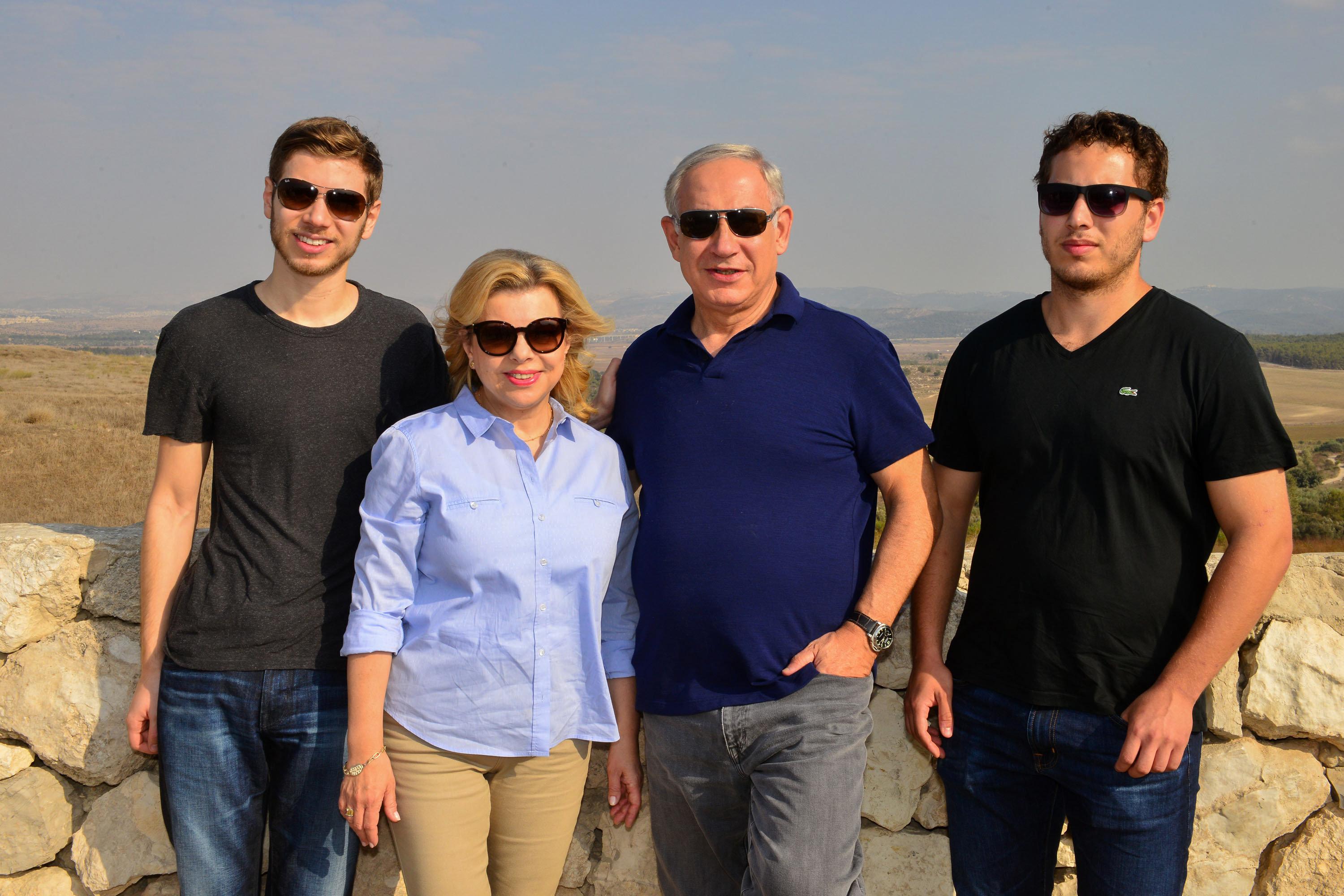 Israeli prime Minister Benjamin Netanyahu and his wife Sara together with their sons Yair and Avner