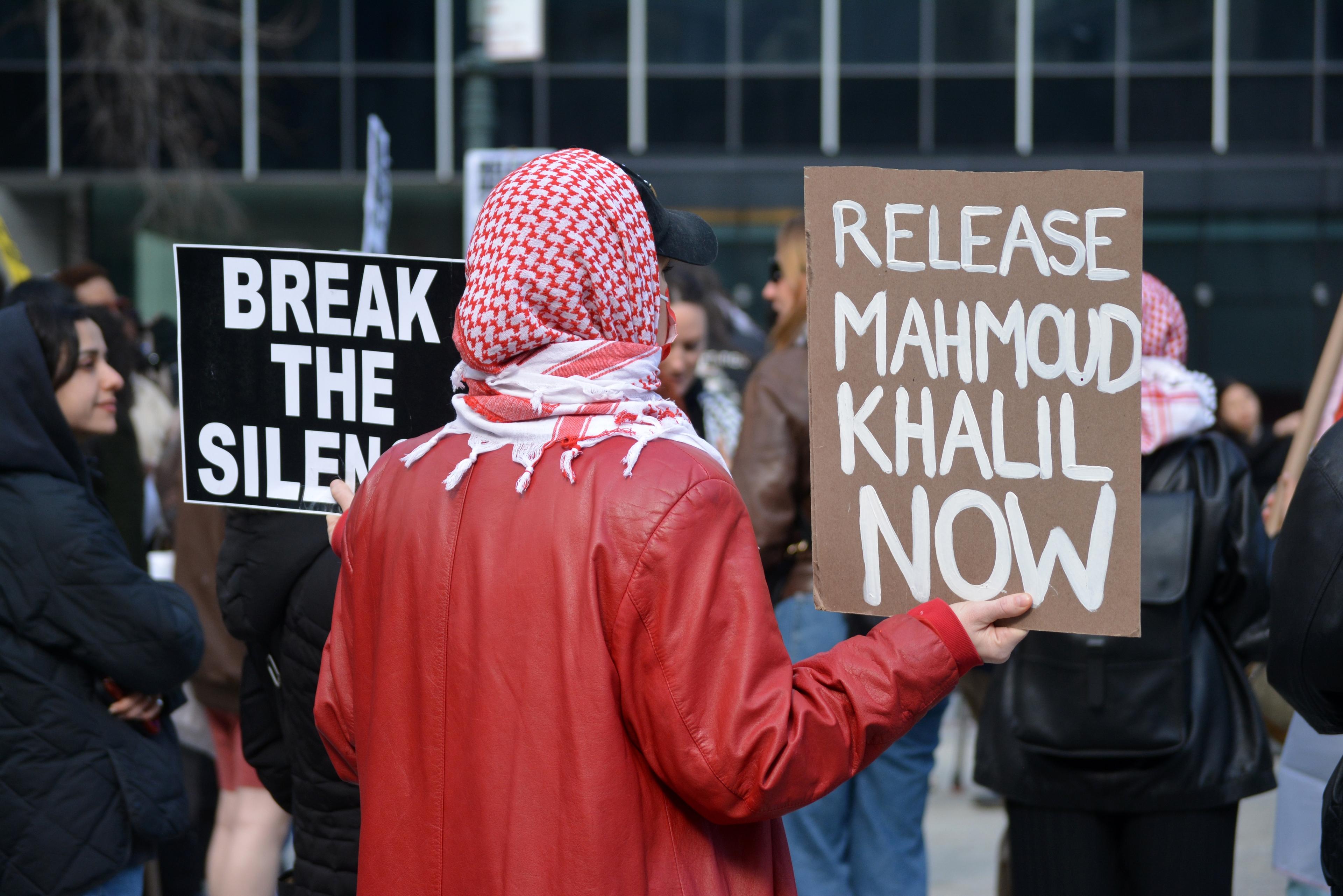 March 12, 2025: Rally outside a federal courthouse in support of the release of Mahmoud Khalil in Manhattan