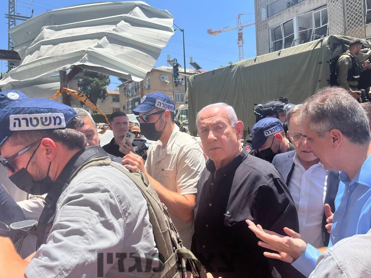 Netanyahu at impact site from Iran ballistic barrage, June 15th, 2025