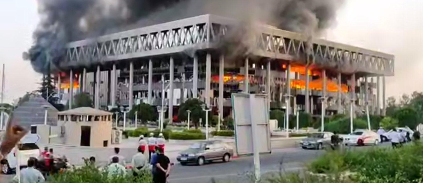 Iranian TV on fire.
