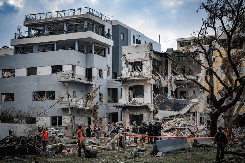 Building destroyed after being struck by Iranian missile