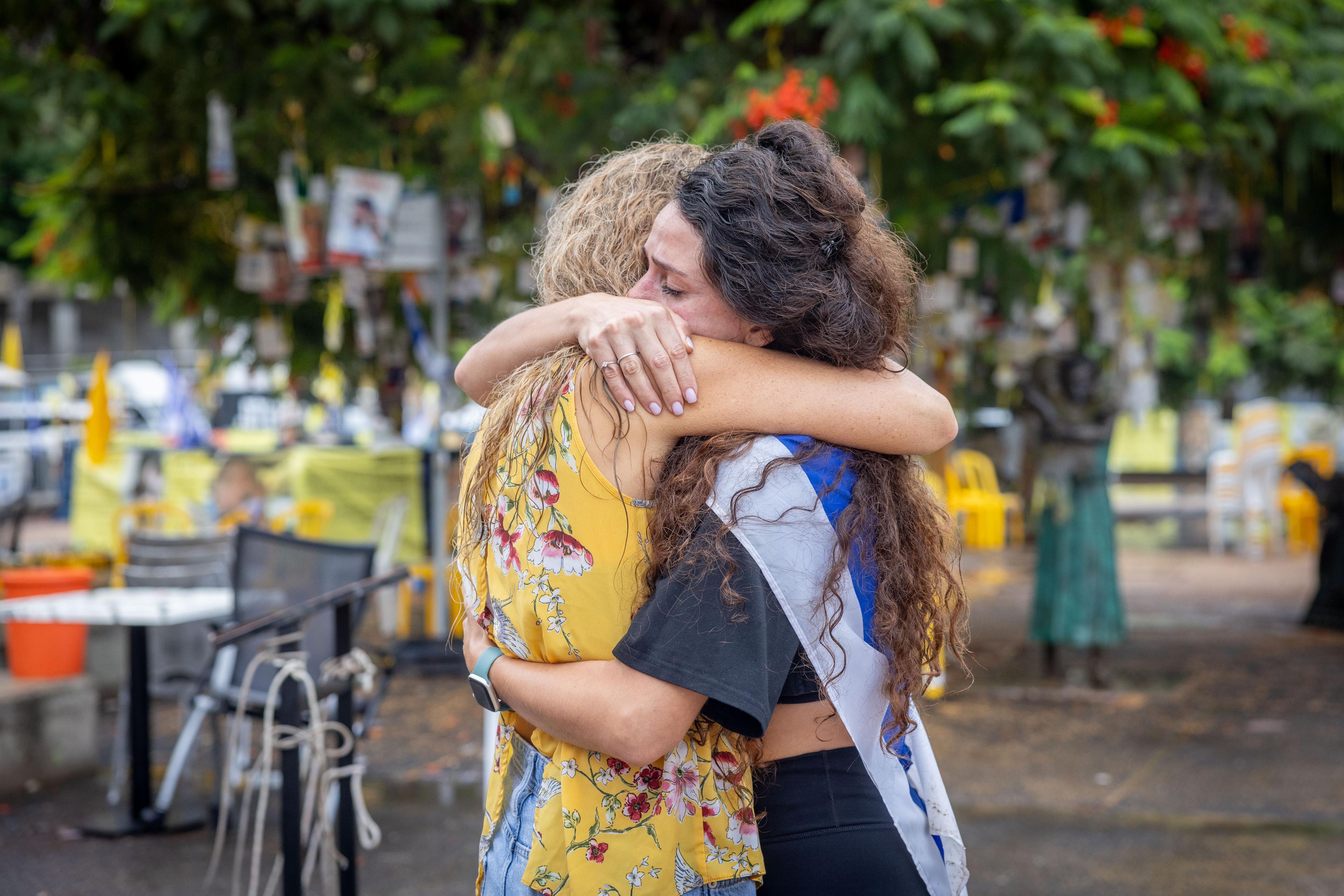 Celebrations at Hostage Square as a release is announced. October 09, 2025.