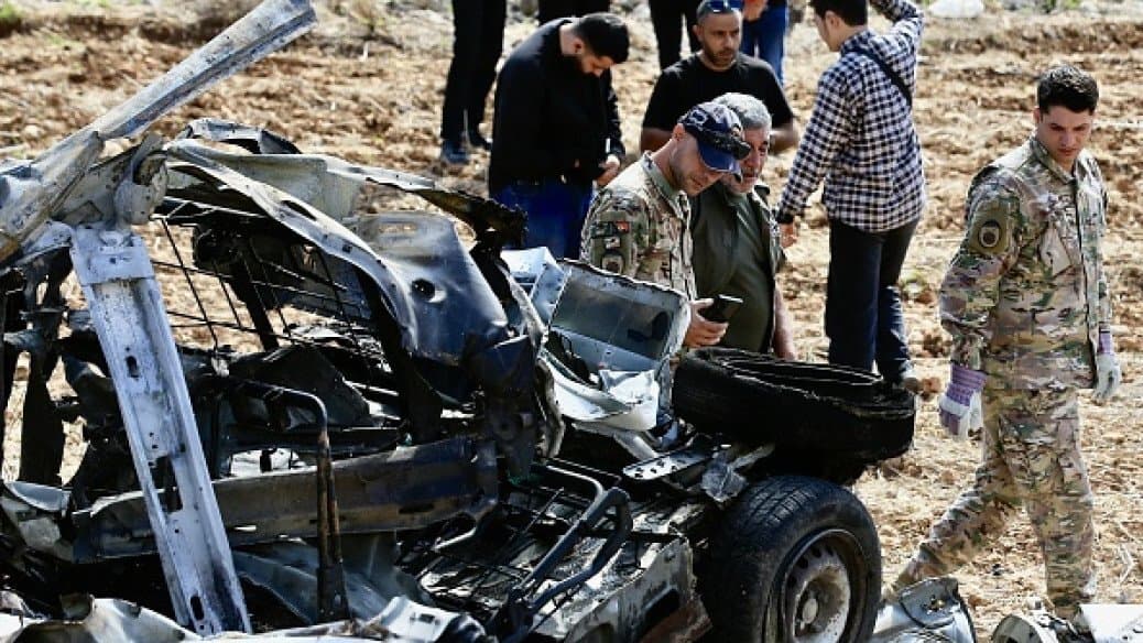 The car of the Hezbollah elite target after strike