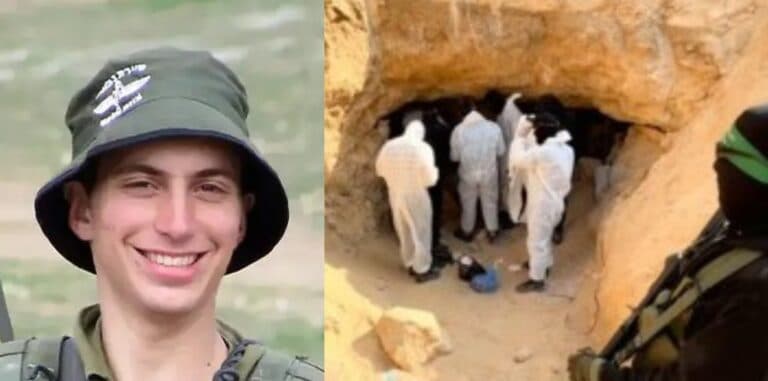 Hamas terrorists in the tunnel where they claim Goldin's remains were found.