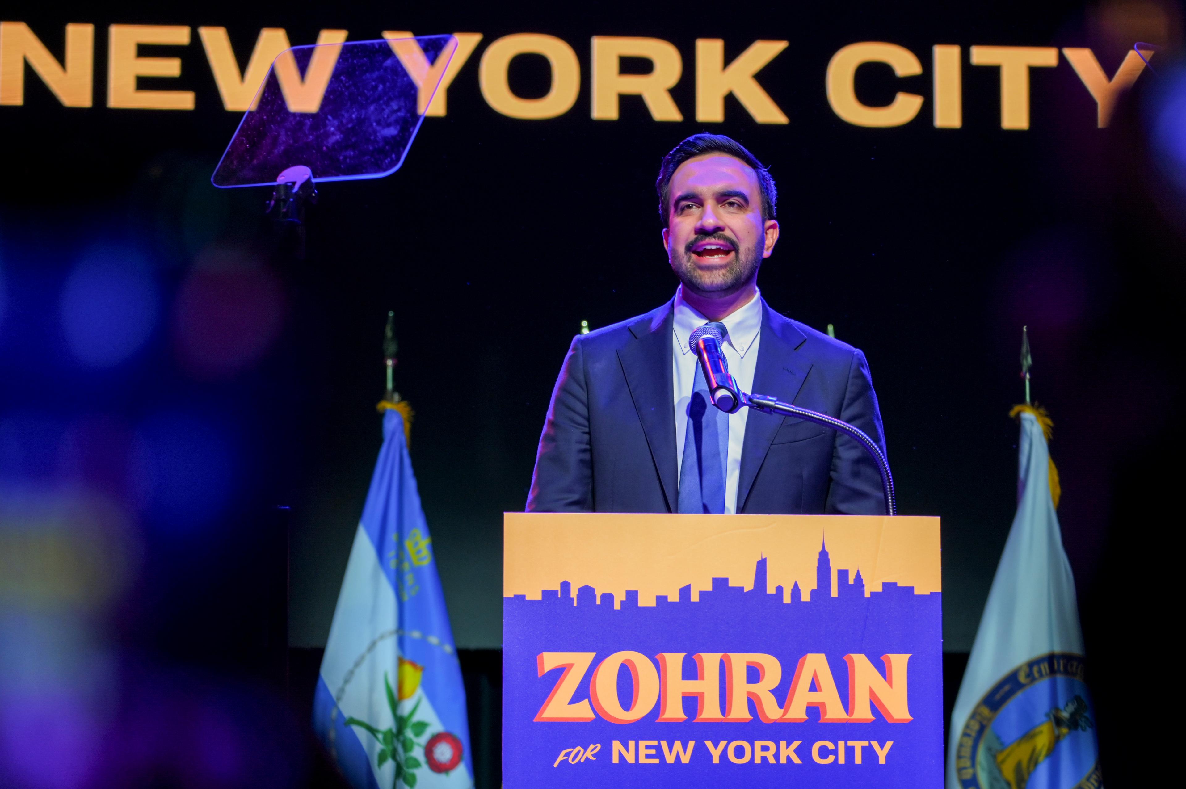 Elected New York City mayor Zohran Mamdani speaks after winning the race during a rally in Brooklyn, New York, U.S., November 4, 2025. 