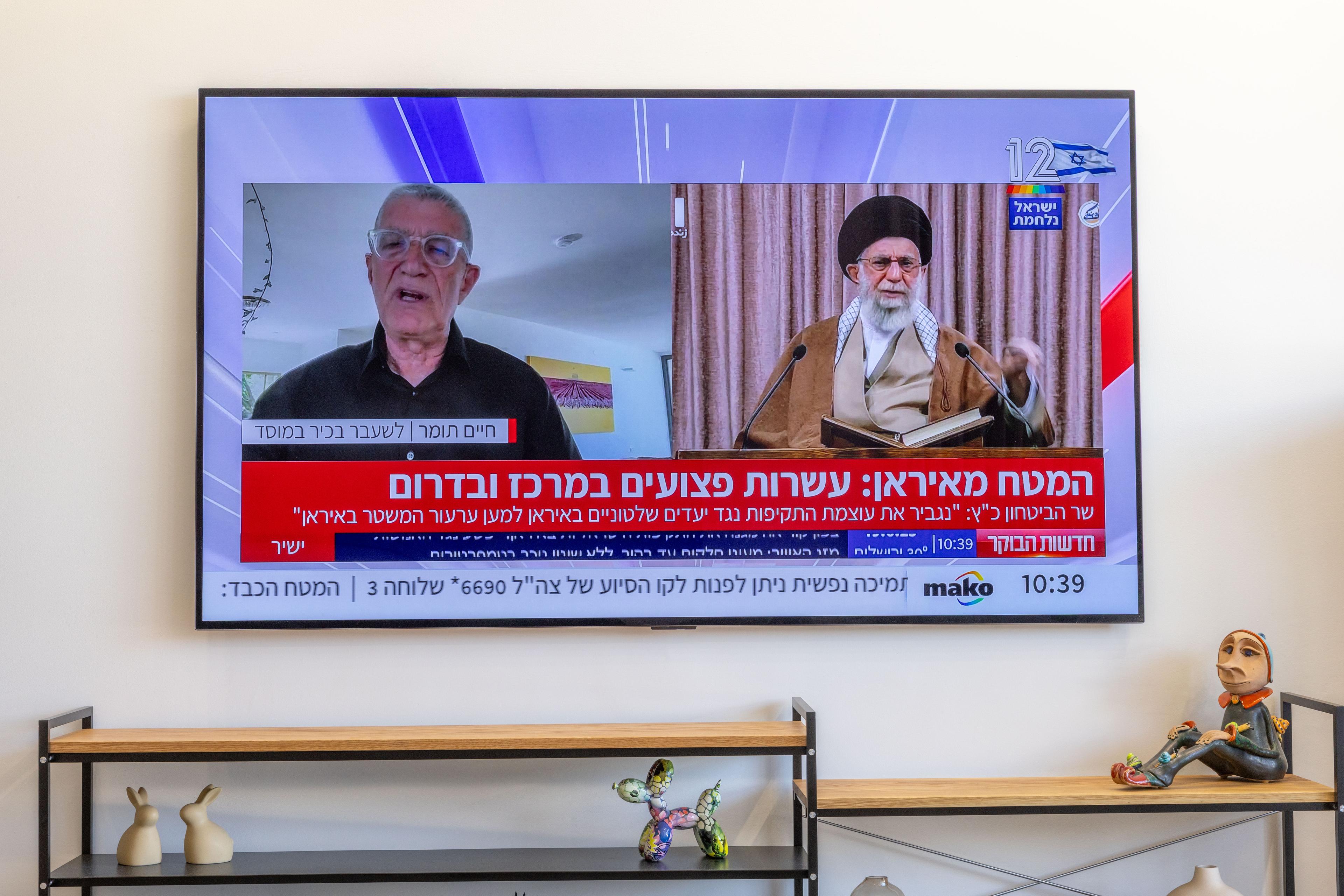 Supreme leader of Iran Ali Khamenei seen broadcasting on Iraeli TV, during the ongling war between Israel and Iran. June 19, 2025.