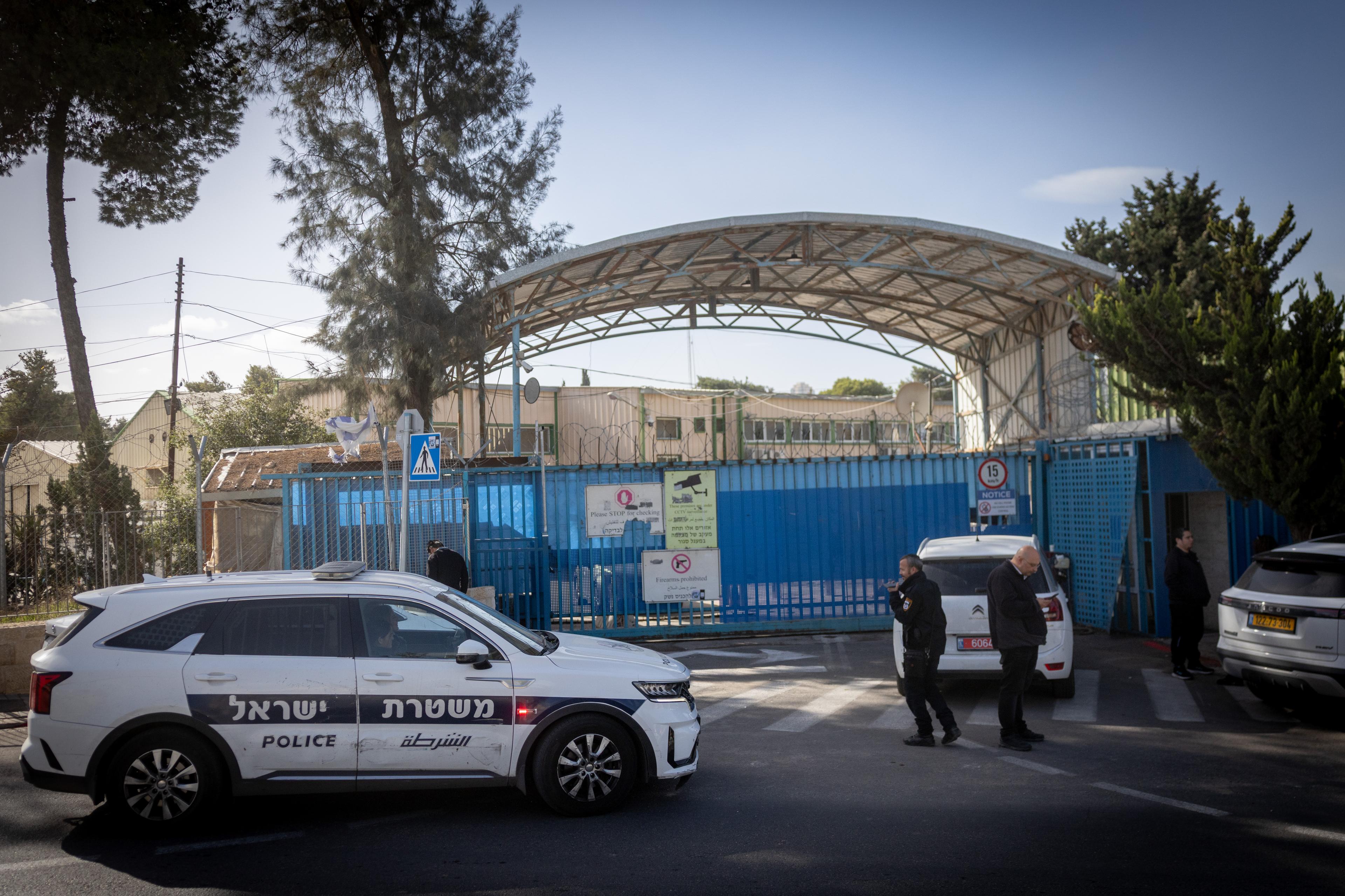 Police outside the UNRWA center in Jerusalem, as part of a raid on the center, December 08, 2025.