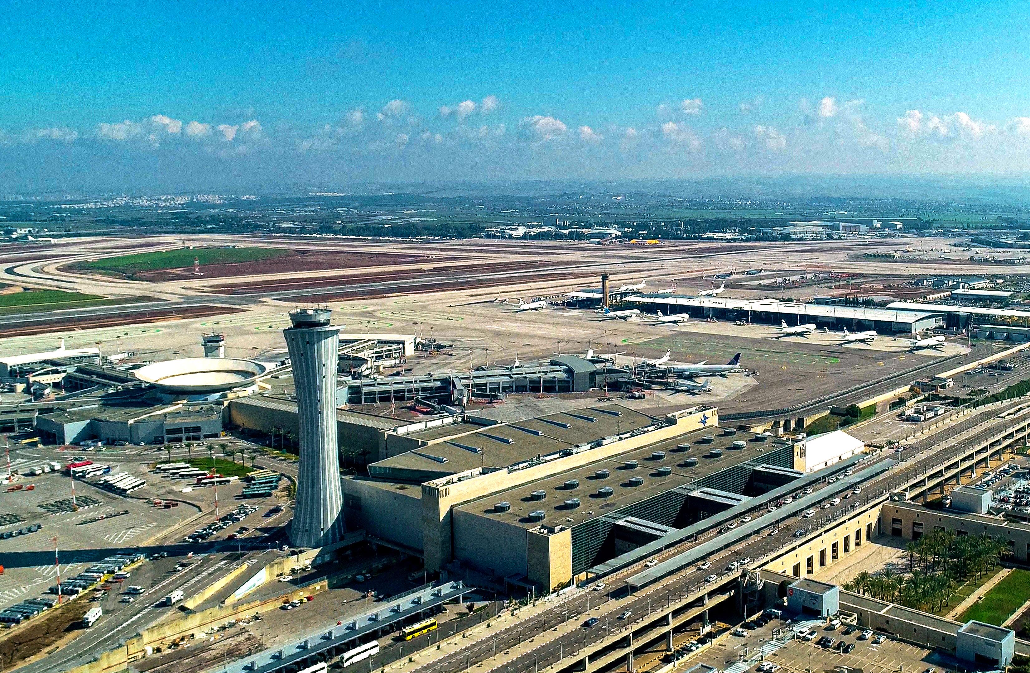 View of the Ben Gurion International airport at night time. July 08, 2025.