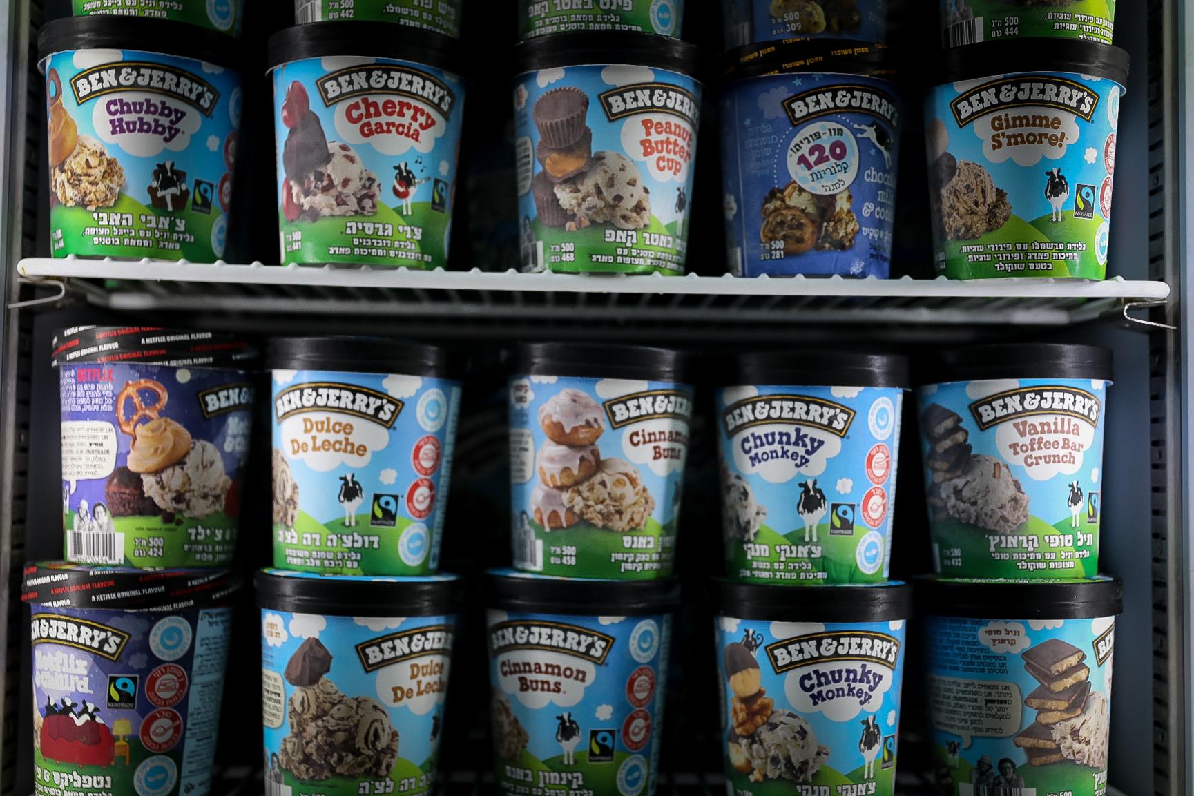 Ben & Jerry's ice creams on sale at a shop in Jerusalem on July 19, 2021.