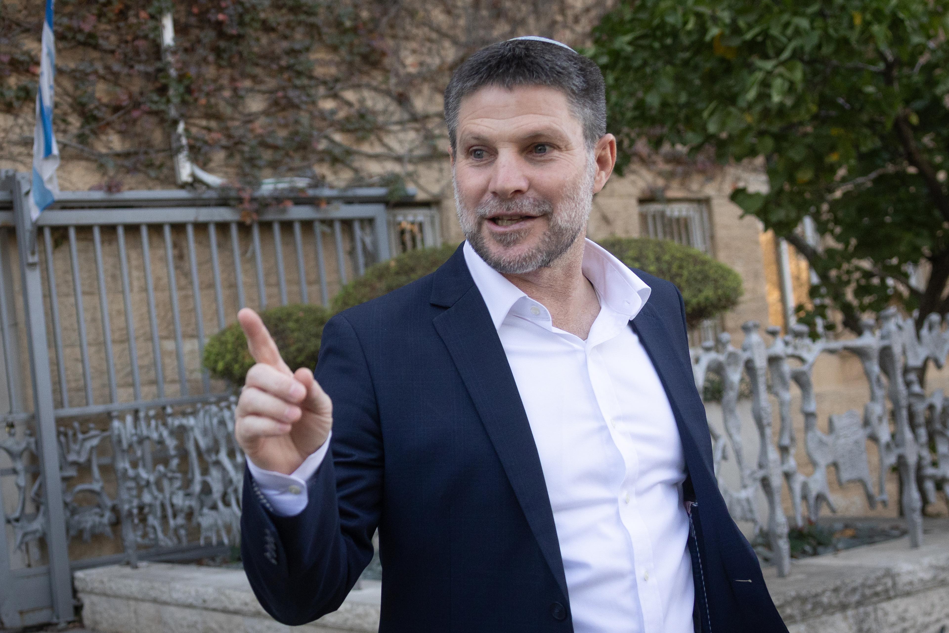 Israeli minister of Finance Bezalel Smotrich seen after a press conference at the Ministry of Finance in Jerusalem on December 4, 2025.