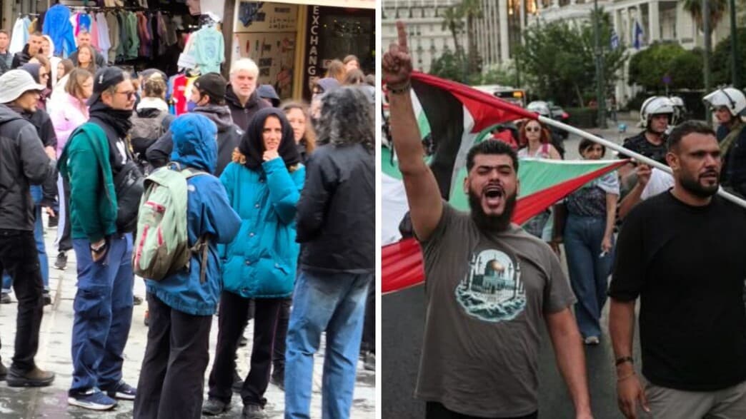 Pro-Palestinian protestors attacking Israeli passengers