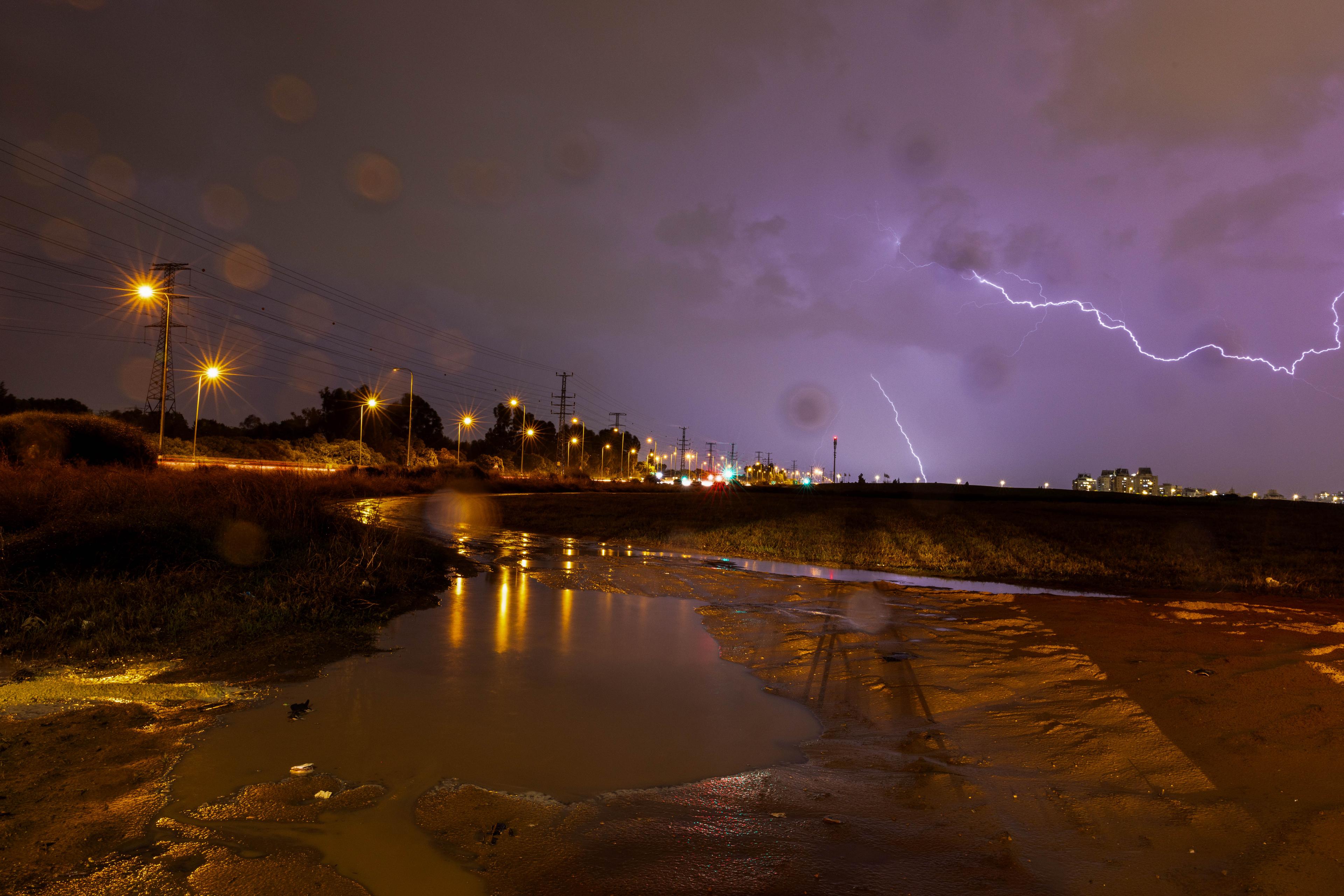 Lightning illuminates the sky near Rehovot, December 30, 2024.