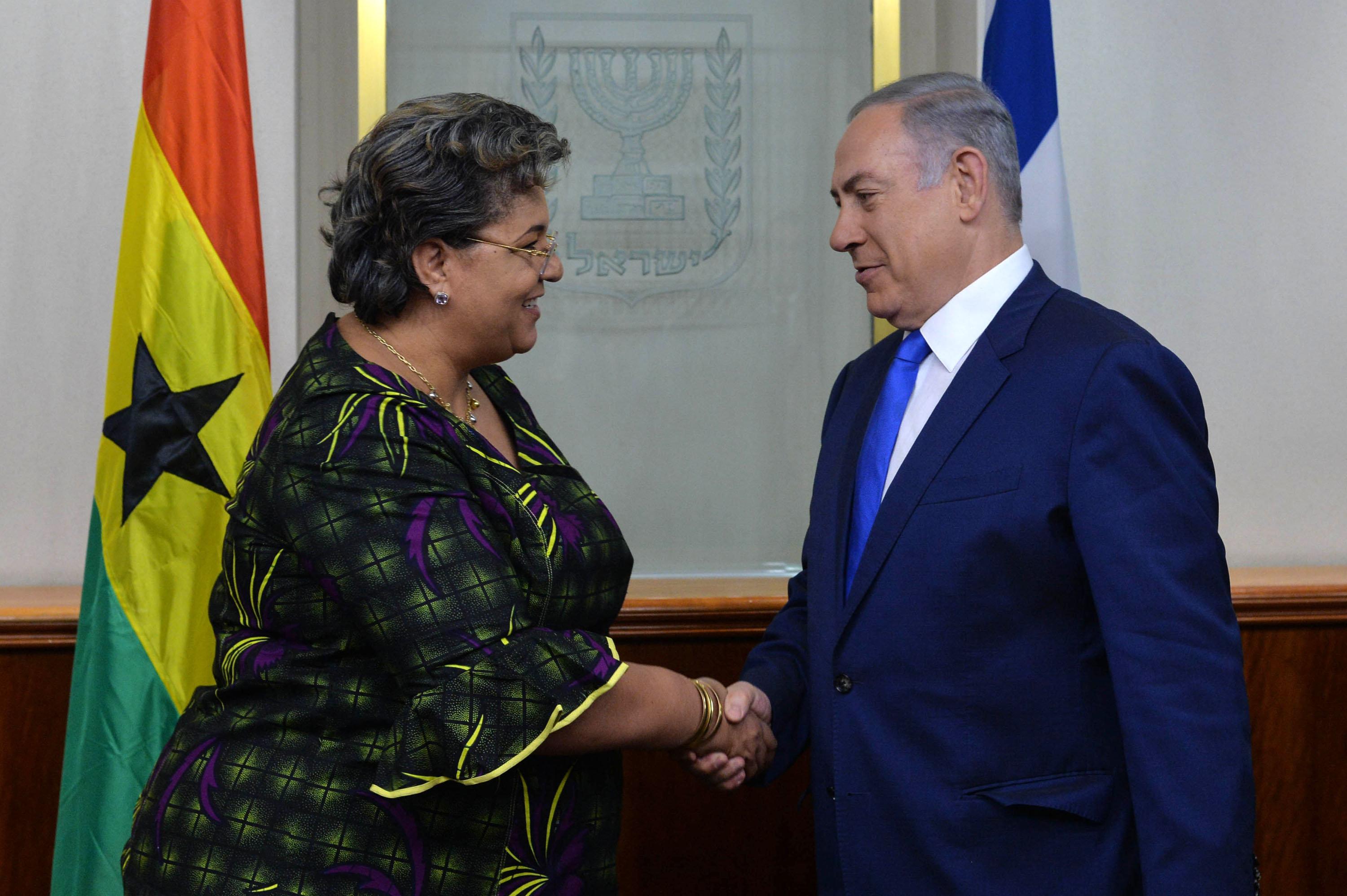 Israeli Prime Minister Benjamin Netanyahu meets with Ghana’s Foreign Minister, Hanna Tetteh, at PM Netanyahu's office in Jerusalem, on March 14, 2016.
