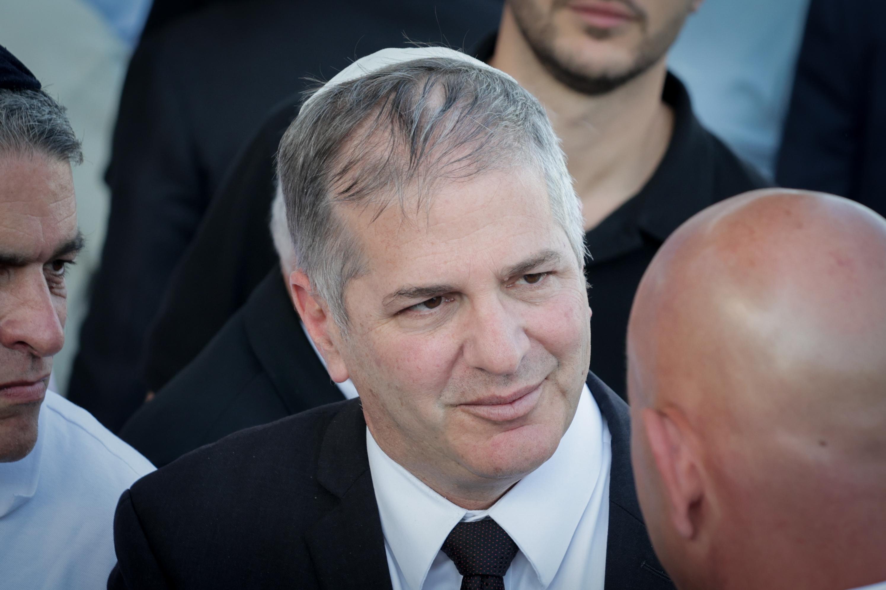 Politicians pay their respects to Miriam Feirberg, the mayor of Netanya who passed away a few days ago, during her funeral ceremony at Miriam Stadium in Netanya, November 23, 2025.