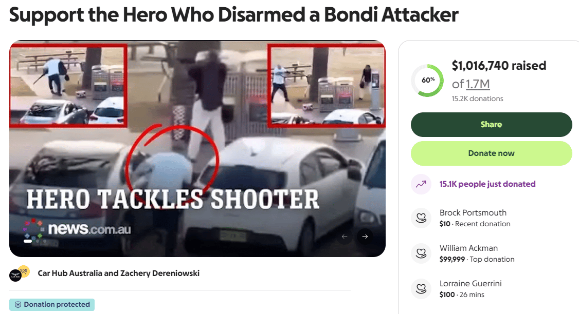 A screenshot of the GoFundMe and Ackman's donation.