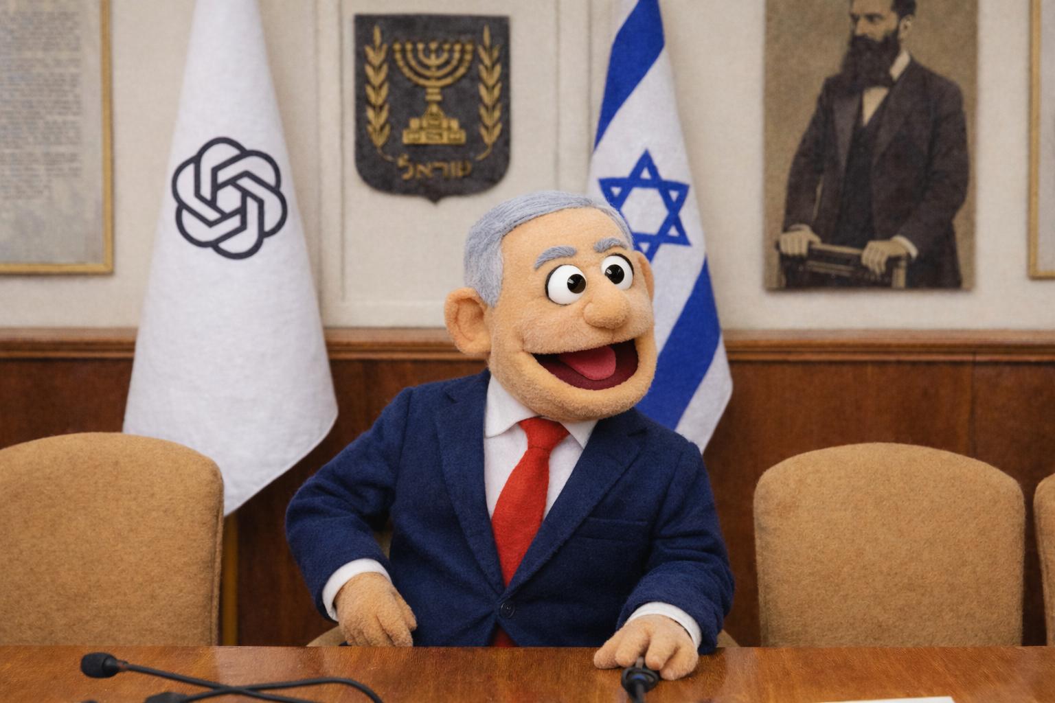 Muppet Benjamin Netanyahu in a meeting between Israel and OpenAI.