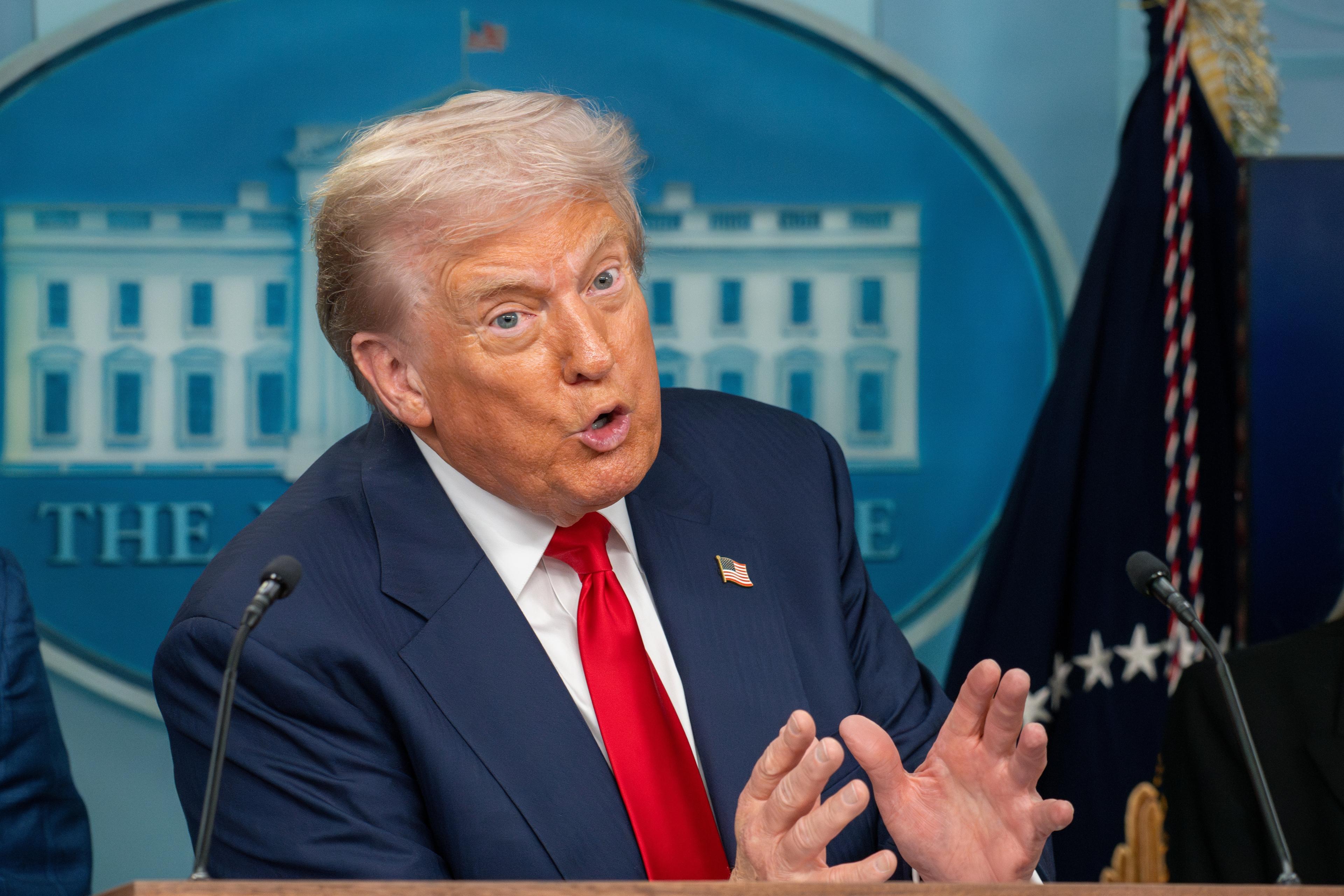 Washington DC, United States, August 11 2025: President Donald Trump holds a press briefing with government officials to announce he is invoking the Home Act  