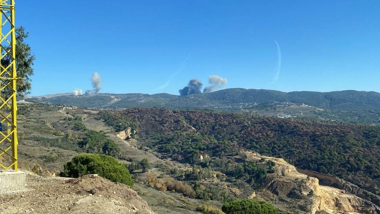 Smoke rising over Hezbollah bases in southern Lebanon after overnight strikes.
