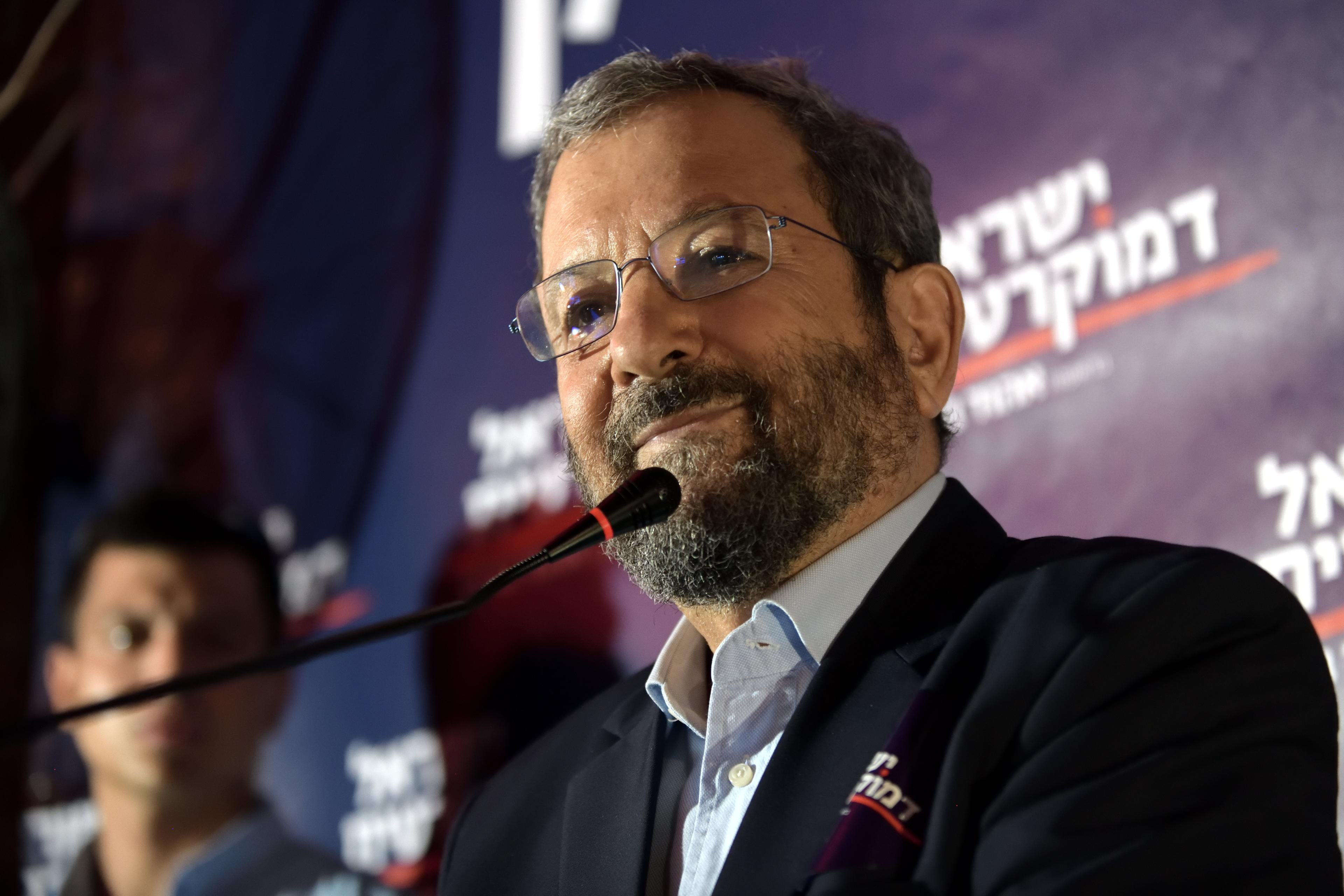 Former Israeli Prime Minister and leader of Israel Democratic party, Ehud Barak speaks at the Party's Election campaign event in Tel Aviv on July 17, 2019. Barak accused PM Netanyahu of being behind the article published the day before by Daily Mail that made it appear that he took part in a party with underage women at convicted sex offender Jeffrey Epstein’s New York home in January 2016. 