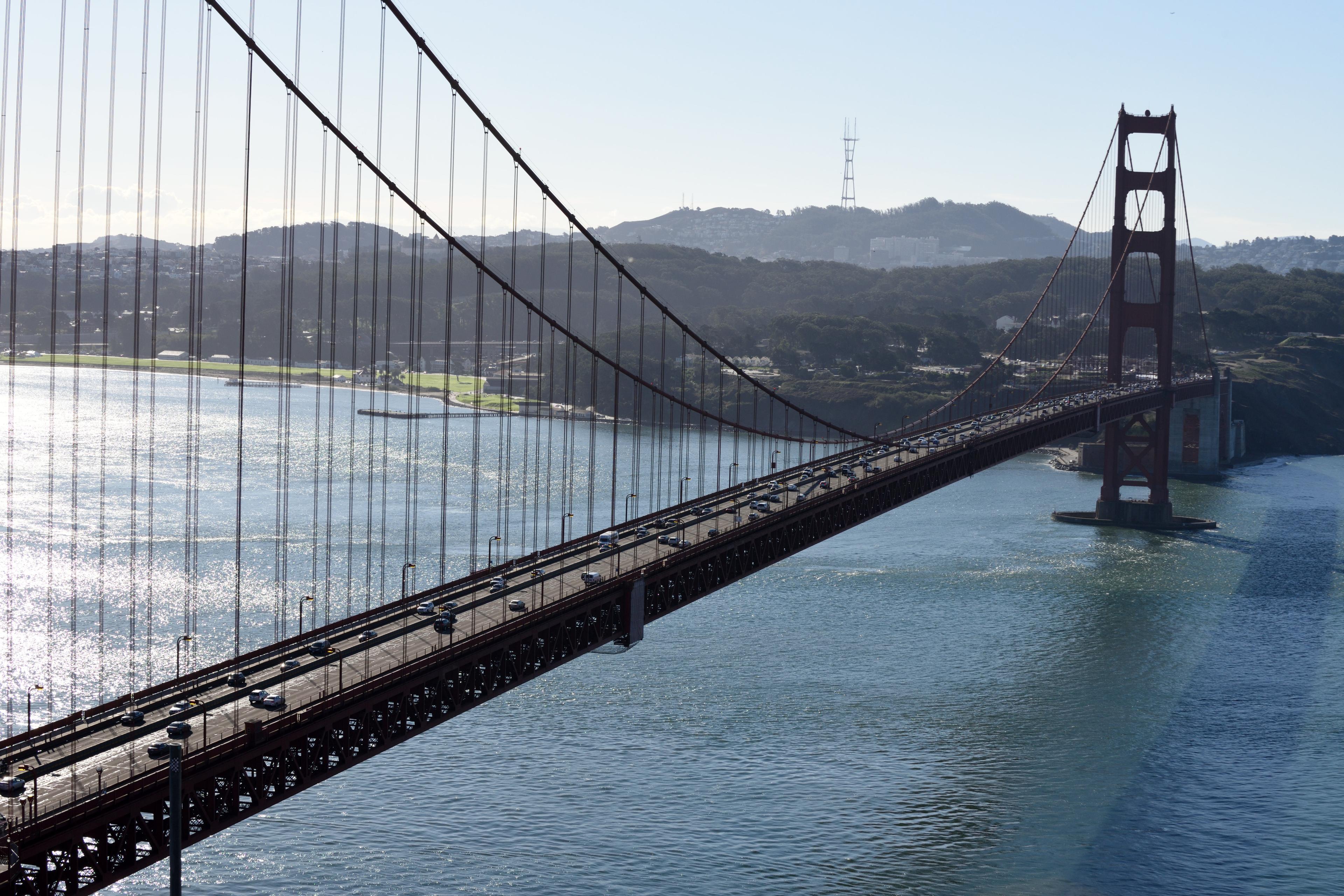 The Golden Gate Bridge over The San Francisco Bay, California on November 17'th, 2017. The Golden Gate Bridge is a suspension bridge spanning the Golden Gate, the one-mile-wide strait connecting San Francisco Bay and the Pacific Ocean. 