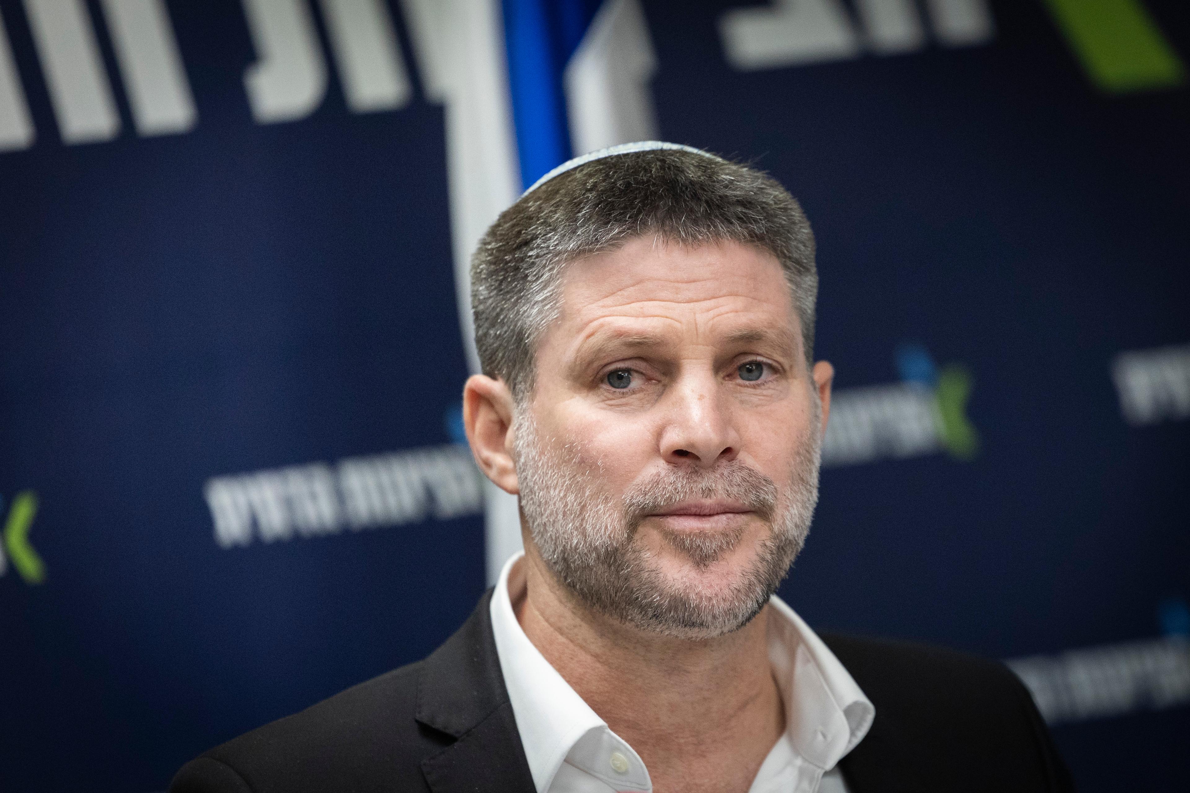 Minister of Finance and Head of the Religious Zionist Party Bezalel Smotrich leads a faction meeting at the Knesset, the Israeli parliament in Jerusalem, December 1, 2025.