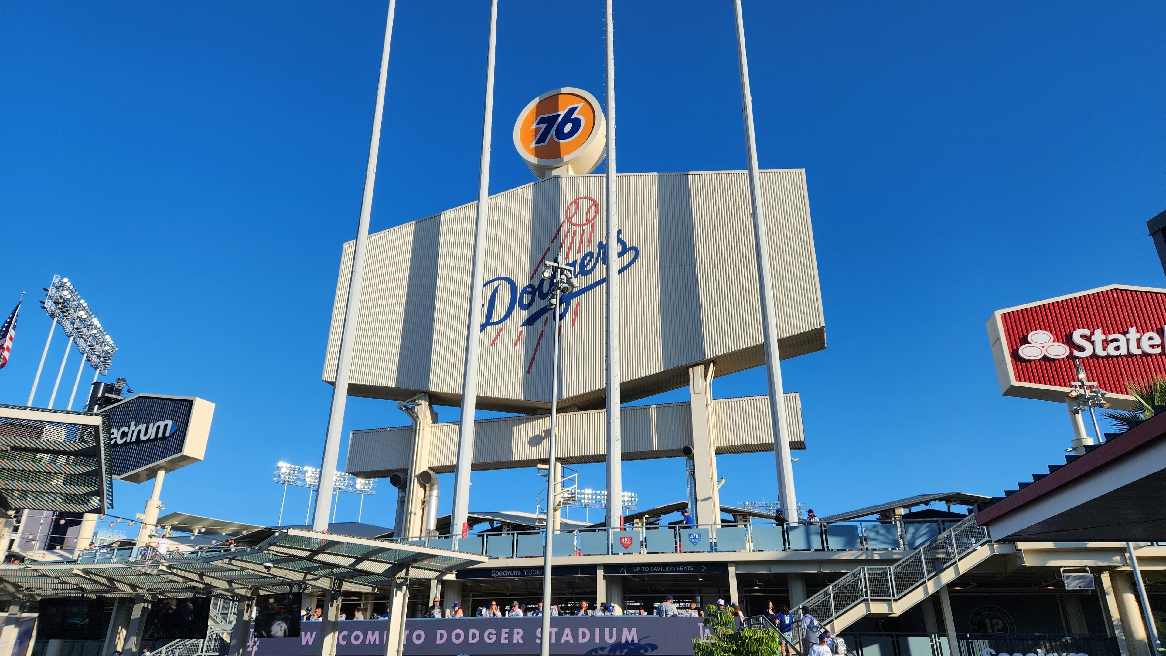 Los Angeles, California USA - June 13, 2024: Entrance to the famous  Dodger Stadium in the Elysian Park area of Los Angeles. The baseball stadium opened in 1962.