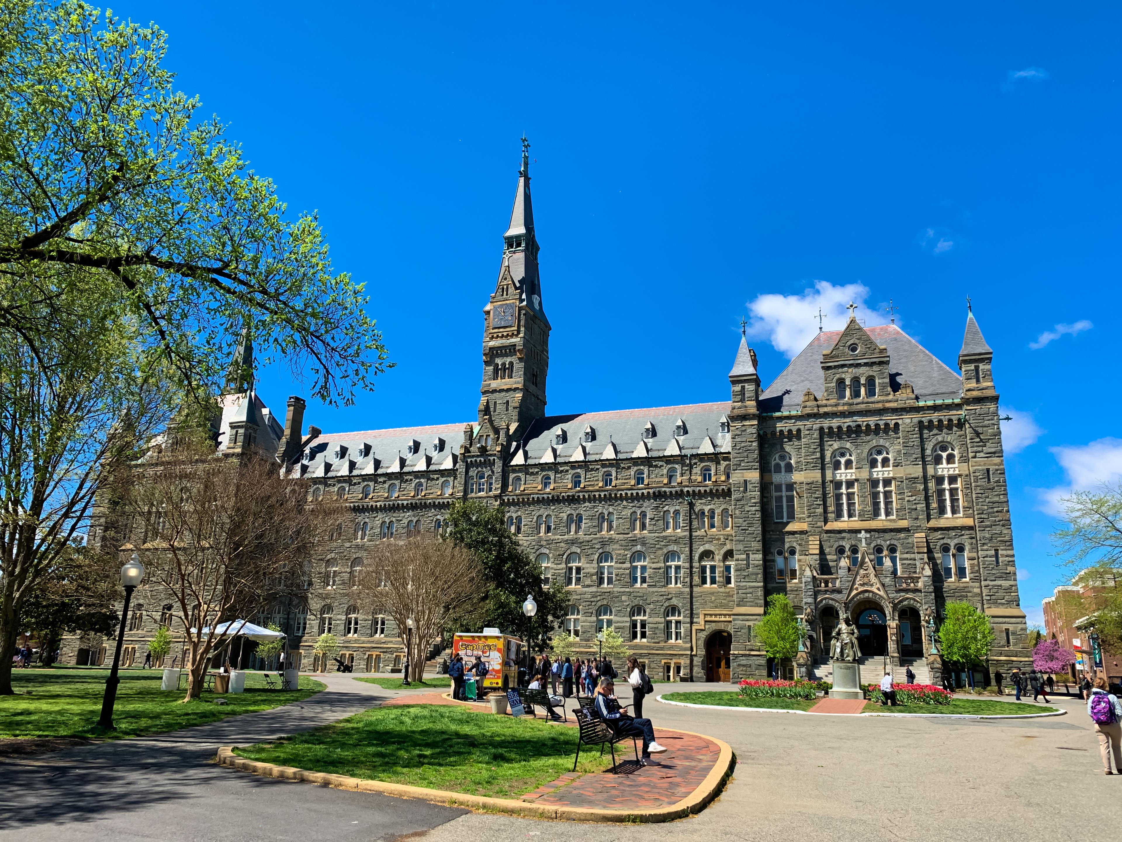 WASHINGTON DC, USA - April 15, 2019: Campus of Georgetown University, private research university - the oldest Catholic and Jesuit-affiliated institution of higher education in the USA.