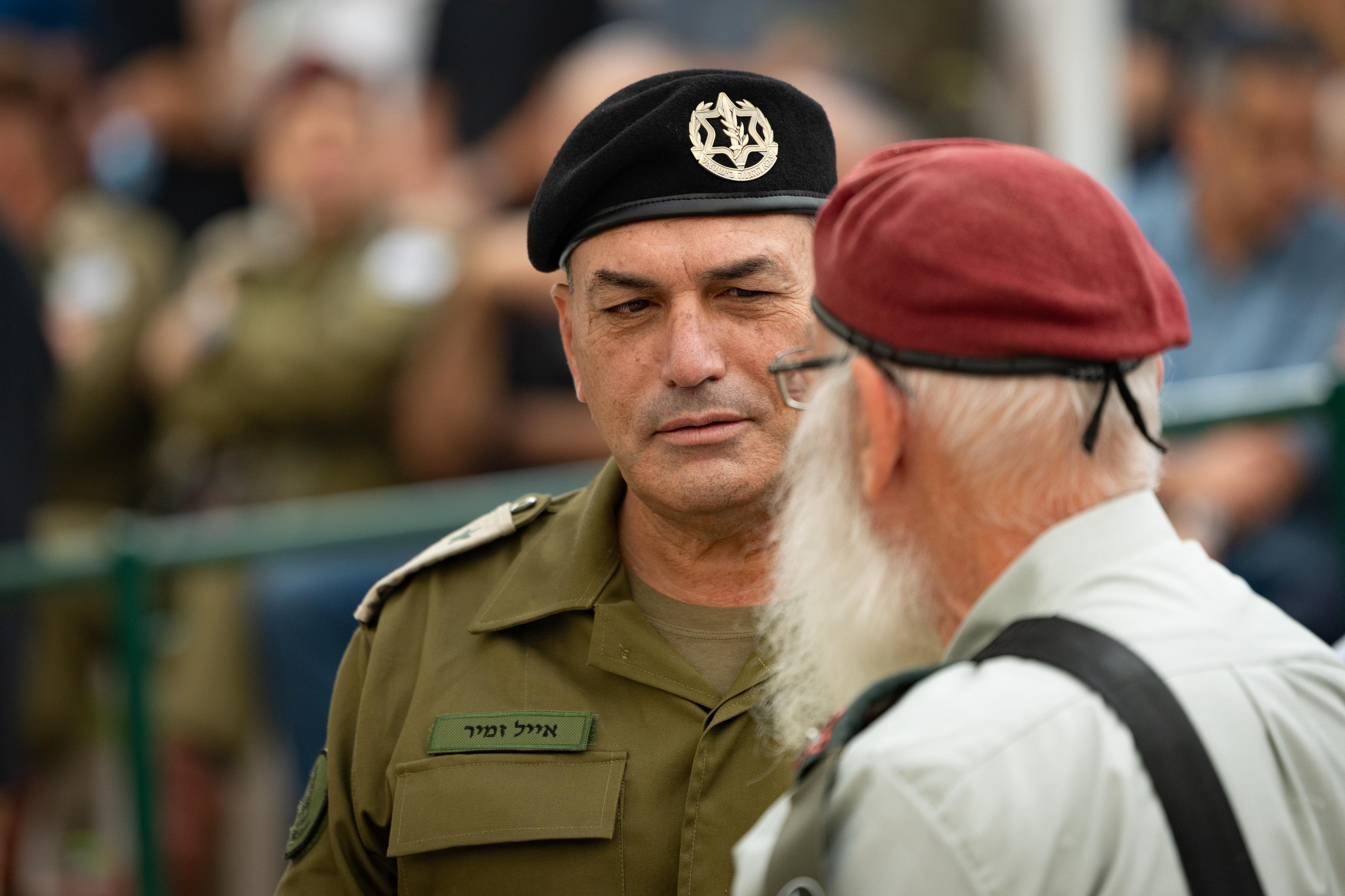 IDF Chief of Staff Eyal Zamir attends the funeral of Israeli soldier Hadar Goldin, who's body had been held captive by Hamas in Gaza since 2014 and released a few days ago, at the Kfar Saba military cemetery. November 11, 2025.