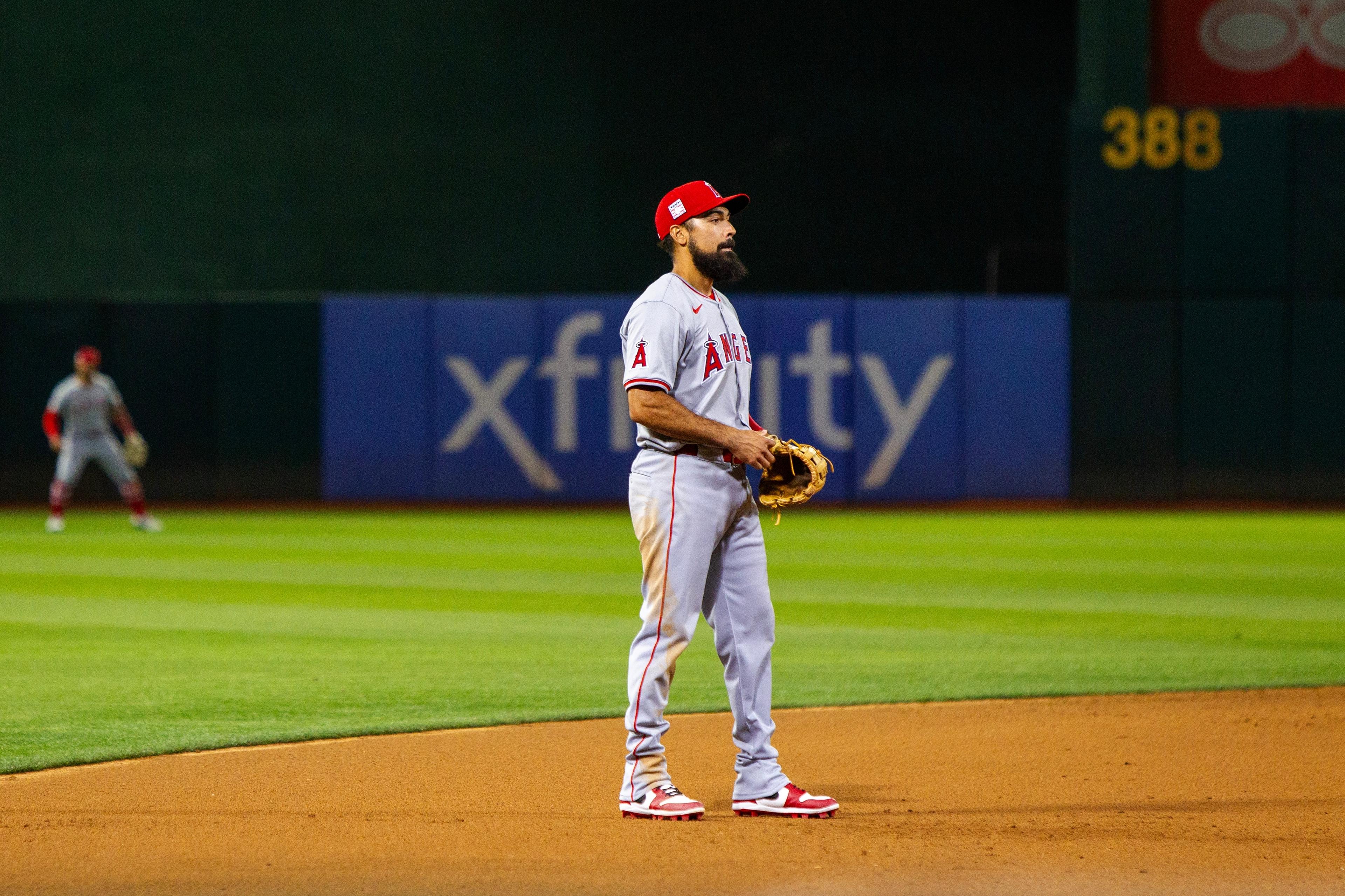 Oakland, California - July 19, 2024: Los Angeles Angels third baseman Anthony Rendon during a game against the Oakland Athletics at the Oakland Coliseum.