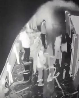 Moving around the hole made by the explosive drone.