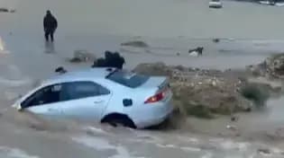 Car trapped in the flood in Israel