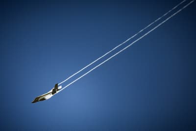 An Israeli warplane during a military training for the Israel's Memorial Day, Jerusalem, May 12, 2024. 