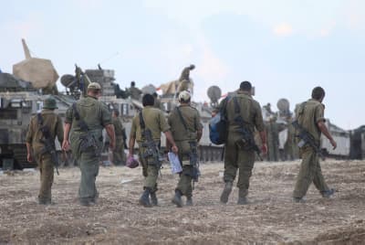 IDF reservist soldiers near the border with Gaza, in Southern Israel